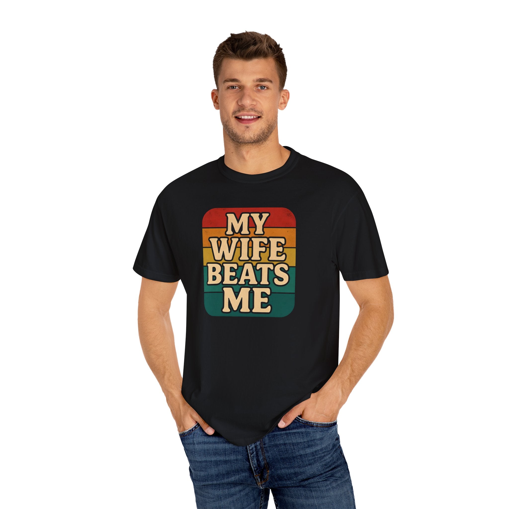 Humorous Unisex T-Shirt - 'My Wife Beats Me' Design