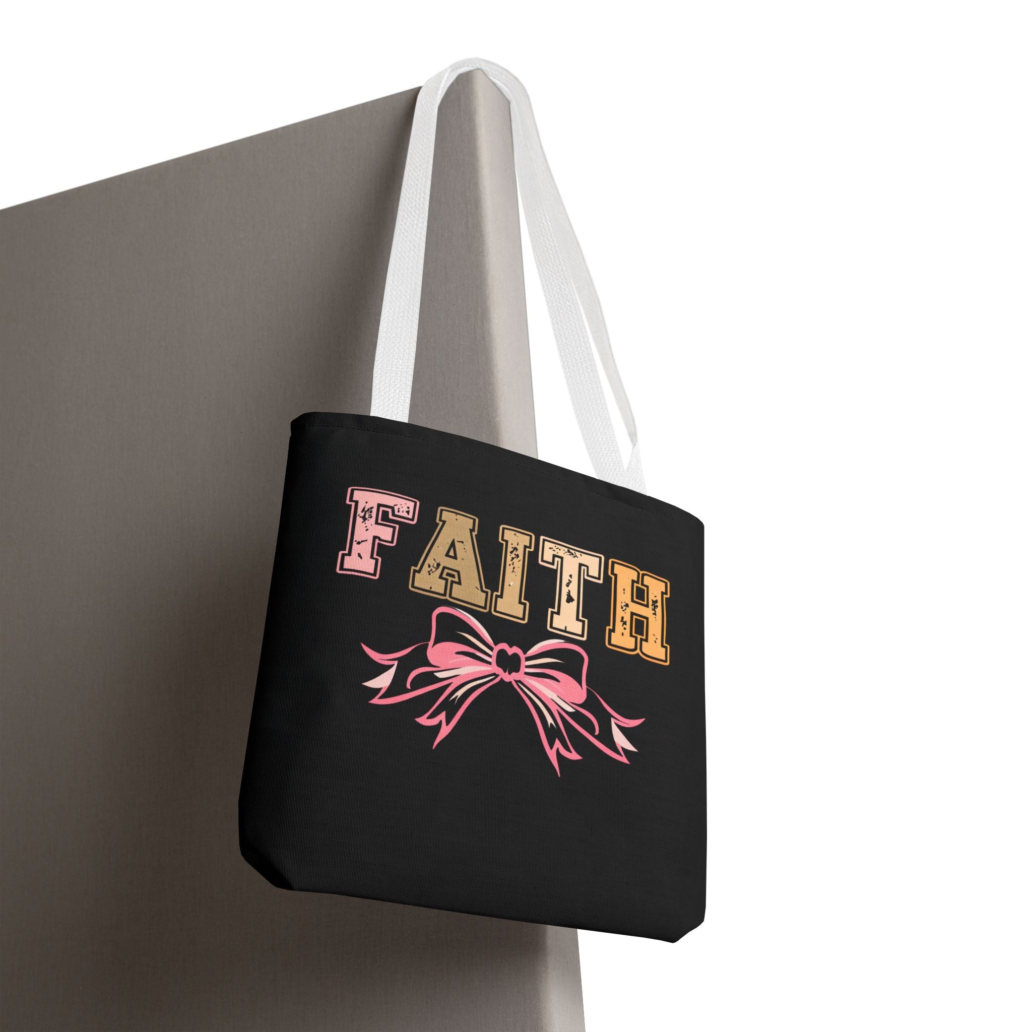 Faith Tote Bag with Bow Design, Inspirational Gift for Her, Everyday Shopping Bag, Faith-Based Gift, Religious Tote, Faith Quote Bag
