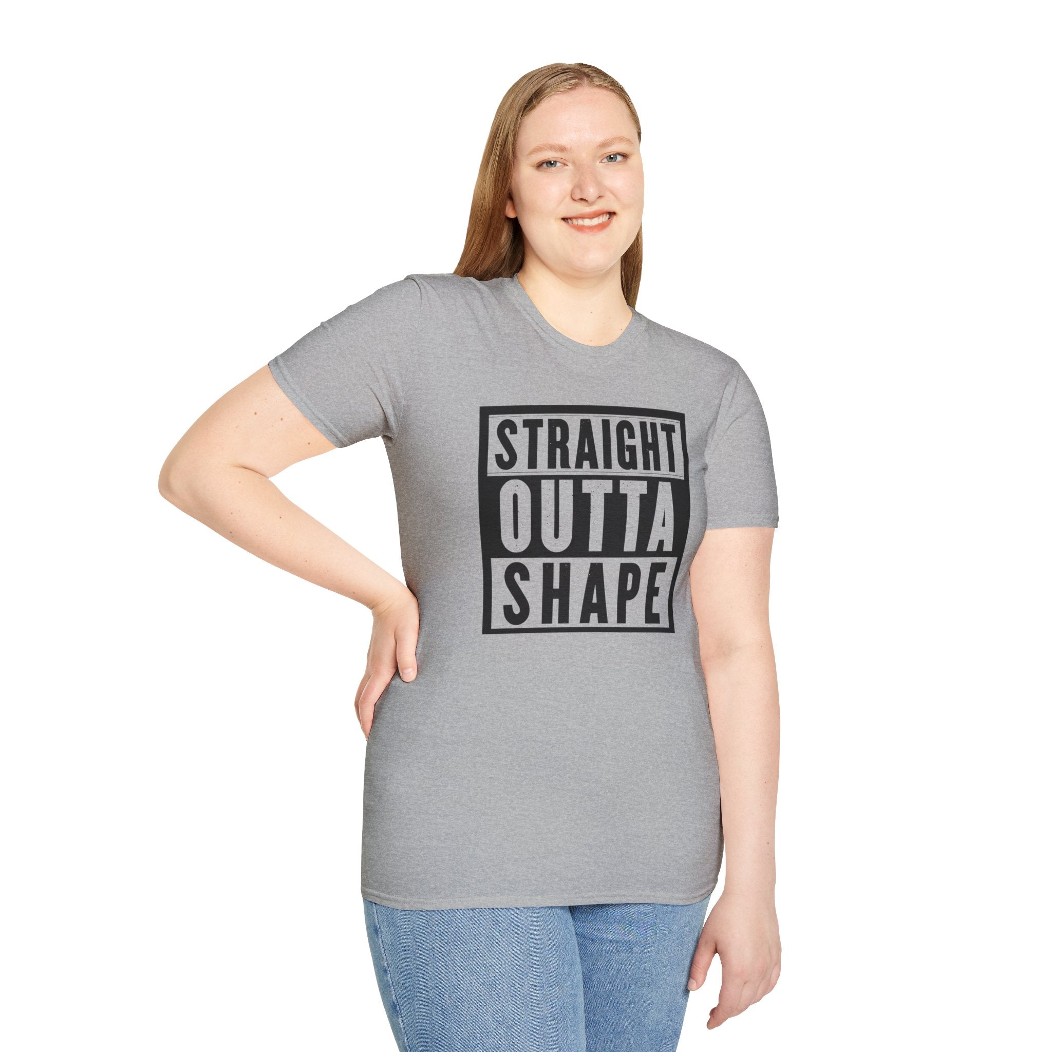 Straight Outta Shape Unisex Softstyle T-Shirt - Funny Workout Tee, Gift for Gym Lovers, Fitness Humor, Casual Wear, Everyday T-Shirt