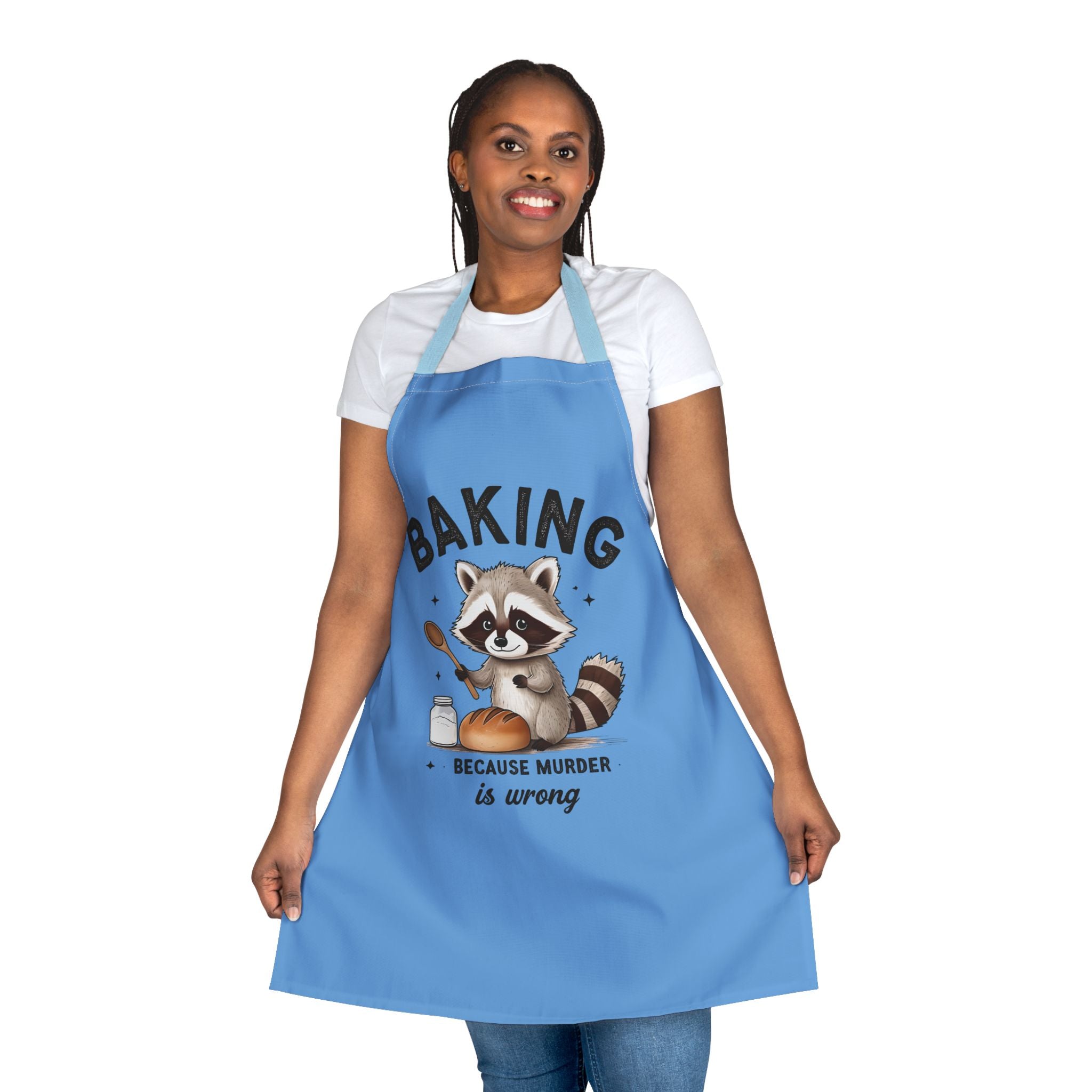 Apron — Cute Raccoon “Baking Because Murder Is Wrong” Funny Kitchen Apron