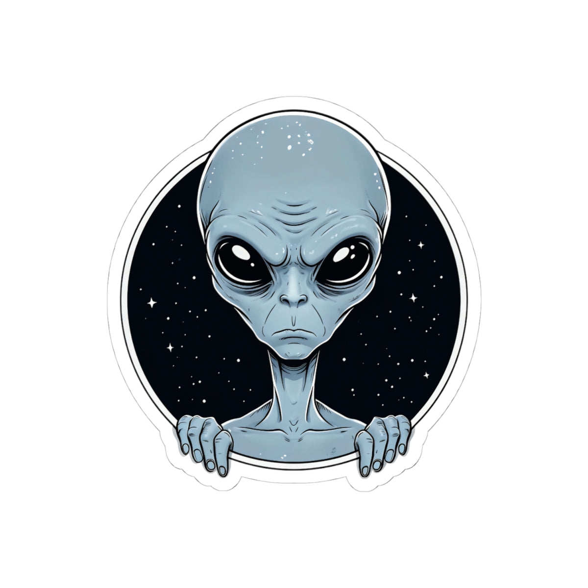Alien Peeking Sticker — Cute Blue ET Space Laptop Decal (Kiss-Cut)
