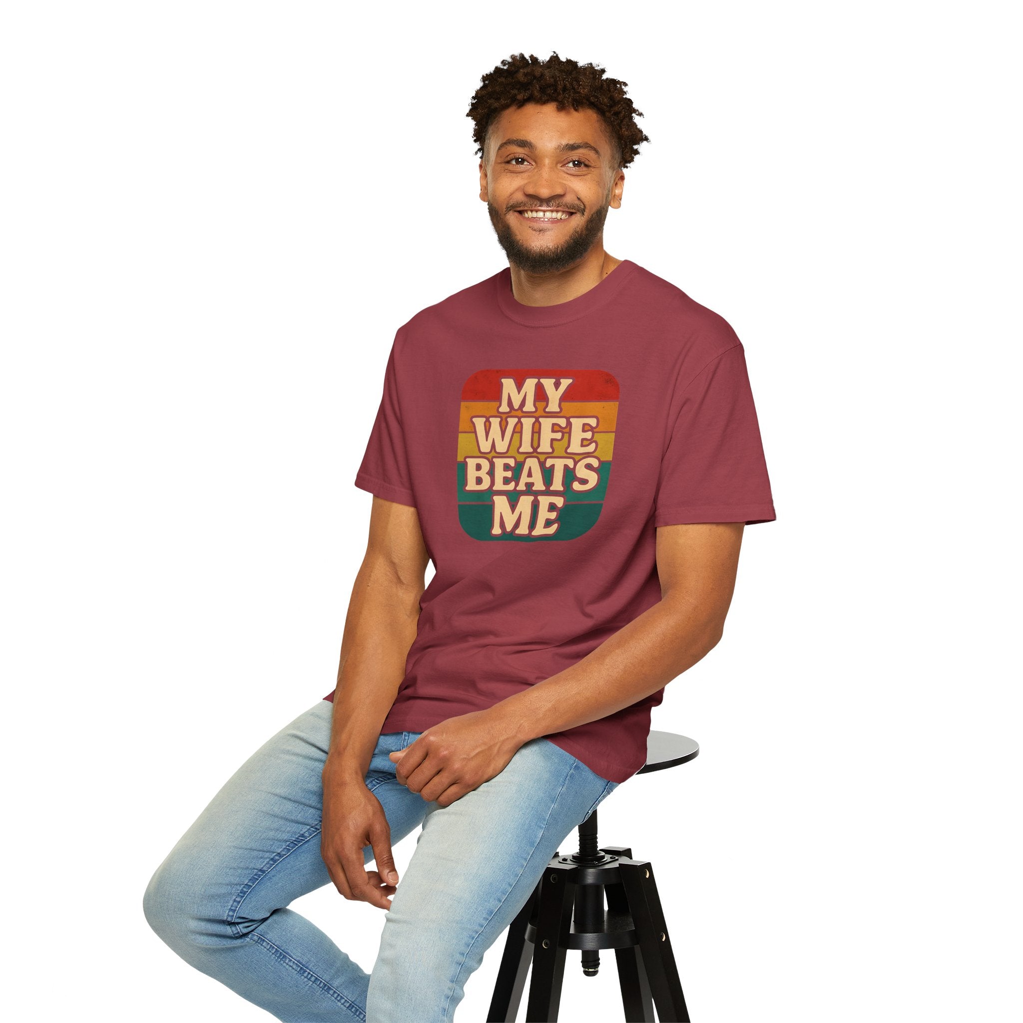 Humorous Unisex T-Shirt - 'My Wife Beats Me' Design