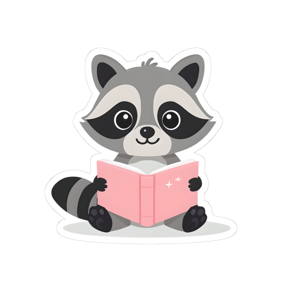 Playful Raccoon Reading Kiss-Cut Stickers for Kids & Book Lovers