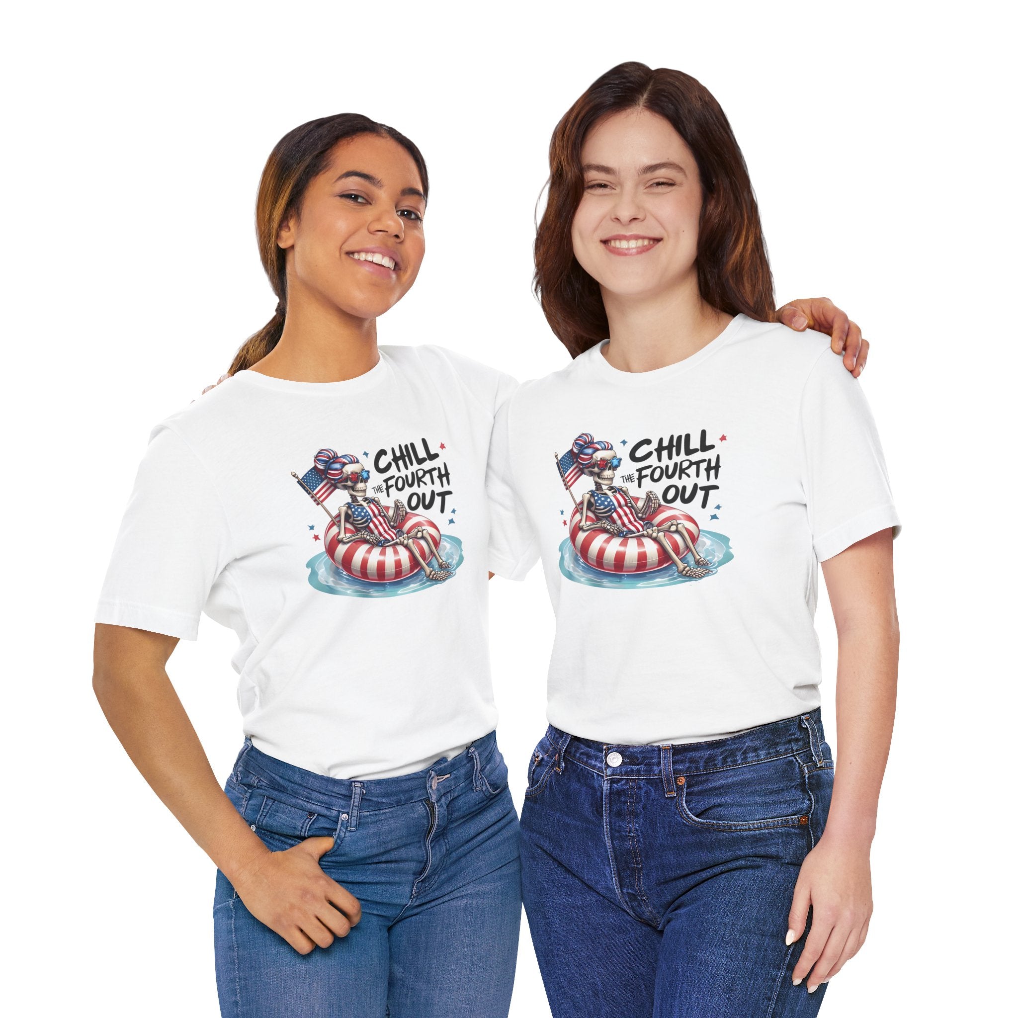 Fourth of July Chill T-Shirt — "Chill Fourth Out" Patriotic Skeleton Pool Tee