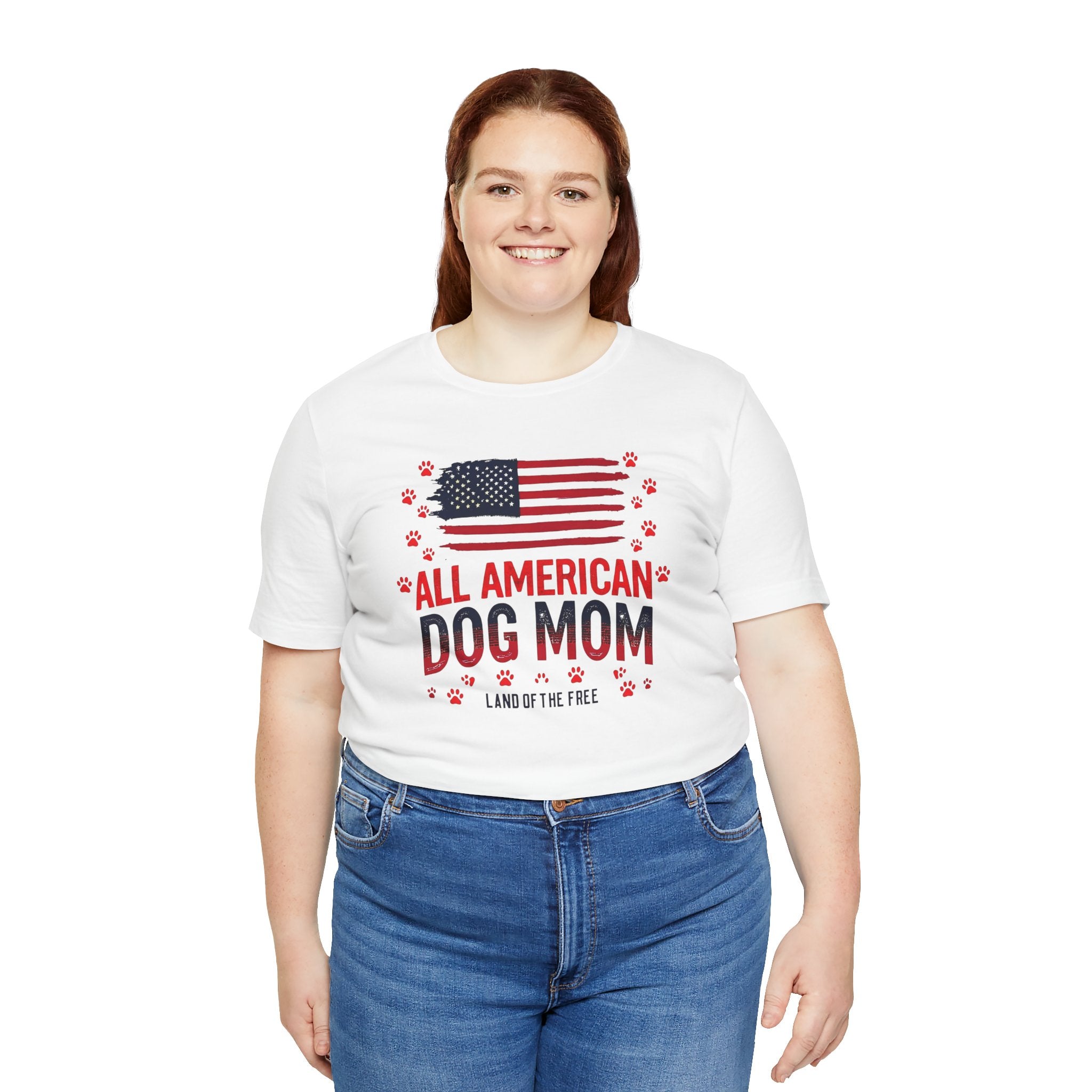 All American Dog Mom T-Shirt – Patriotic ‘Land of the Free’ Dog Mom Tee