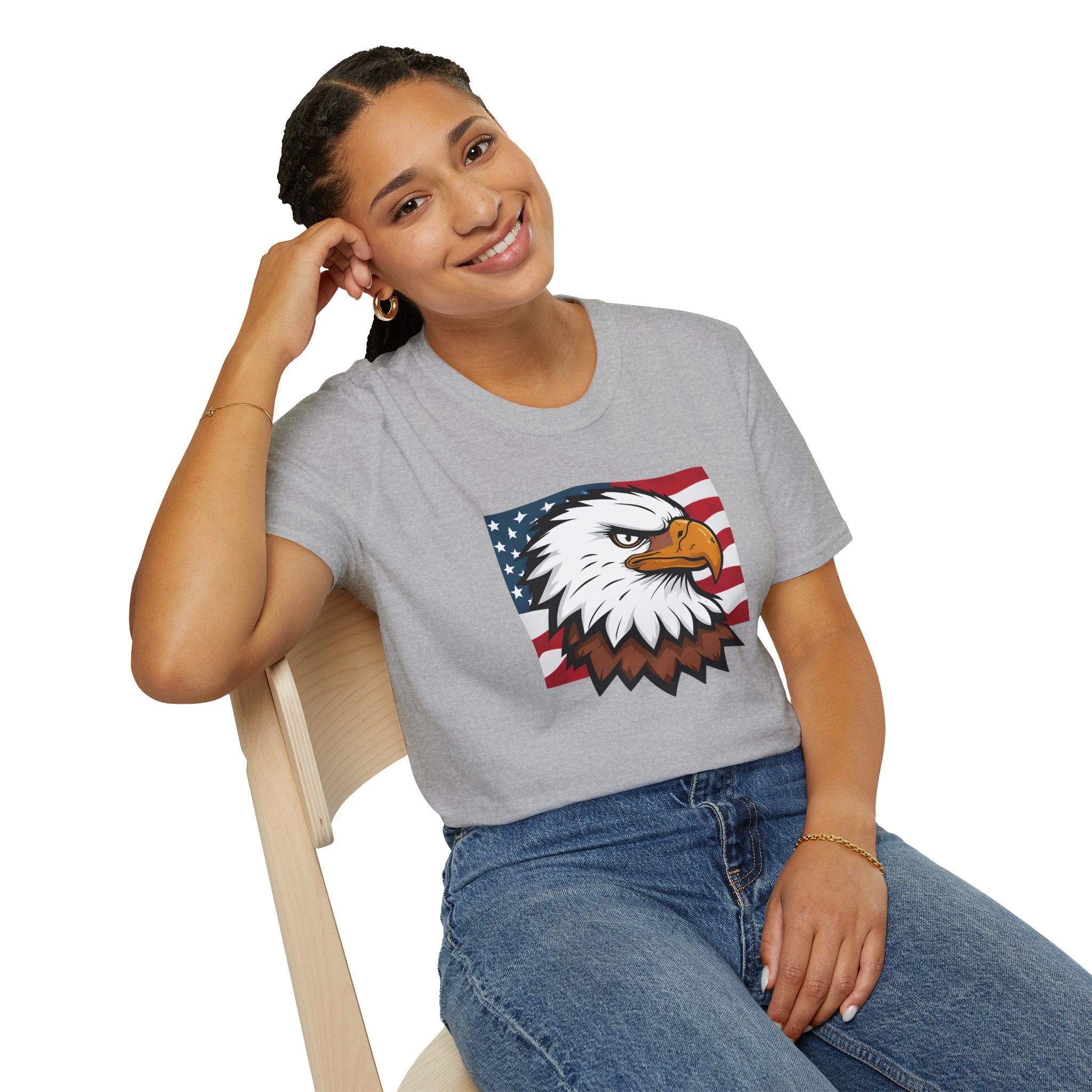 Patriotic Eagle Graphic T-Shirt, Unisex Softstyle Tee for Independence Day, Casual Wear, Gift for Veterans, American Pride Clothing