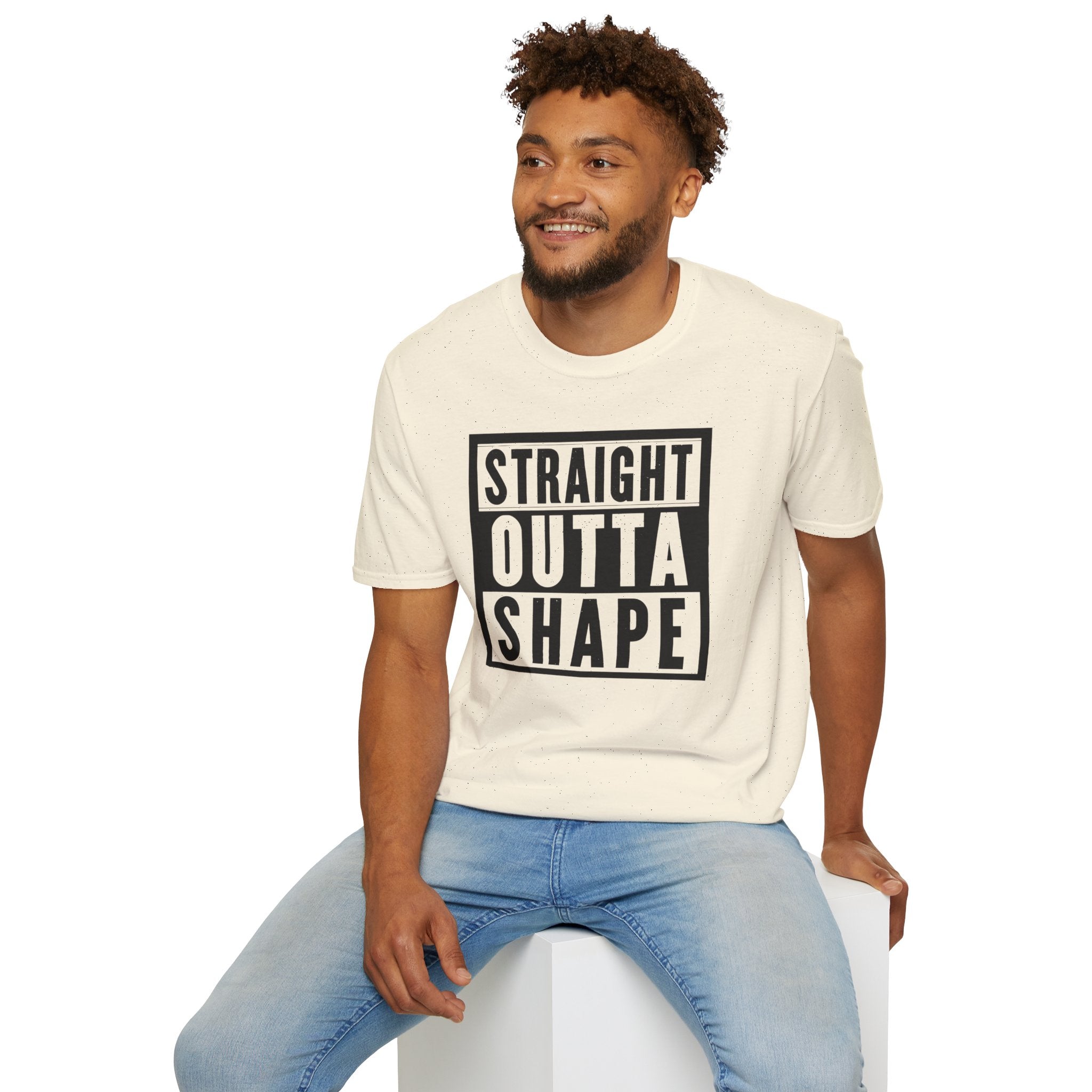 Straight Outta Shape Unisex Softstyle T-Shirt - Funny Workout Tee, Gift for Gym Lovers, Fitness Humor, Casual Wear, Everyday T-Shirt