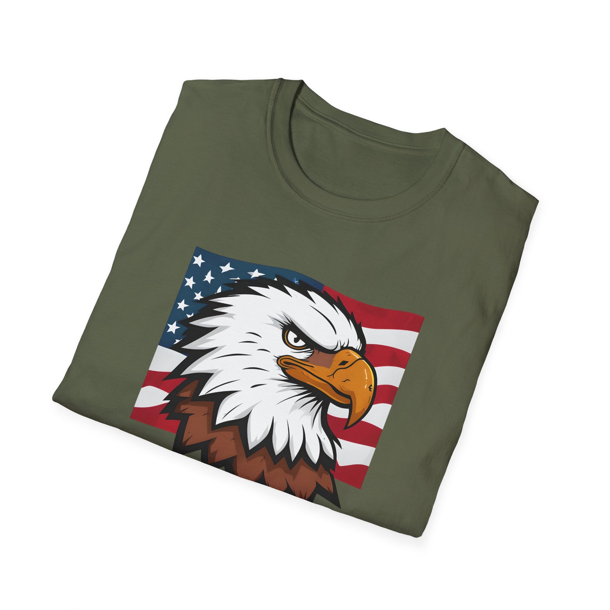 Patriotic Eagle Graphic T-Shirt, Unisex Softstyle Tee for Independence Day, Casual Wear, Gift for Veterans, American Pride Clothing