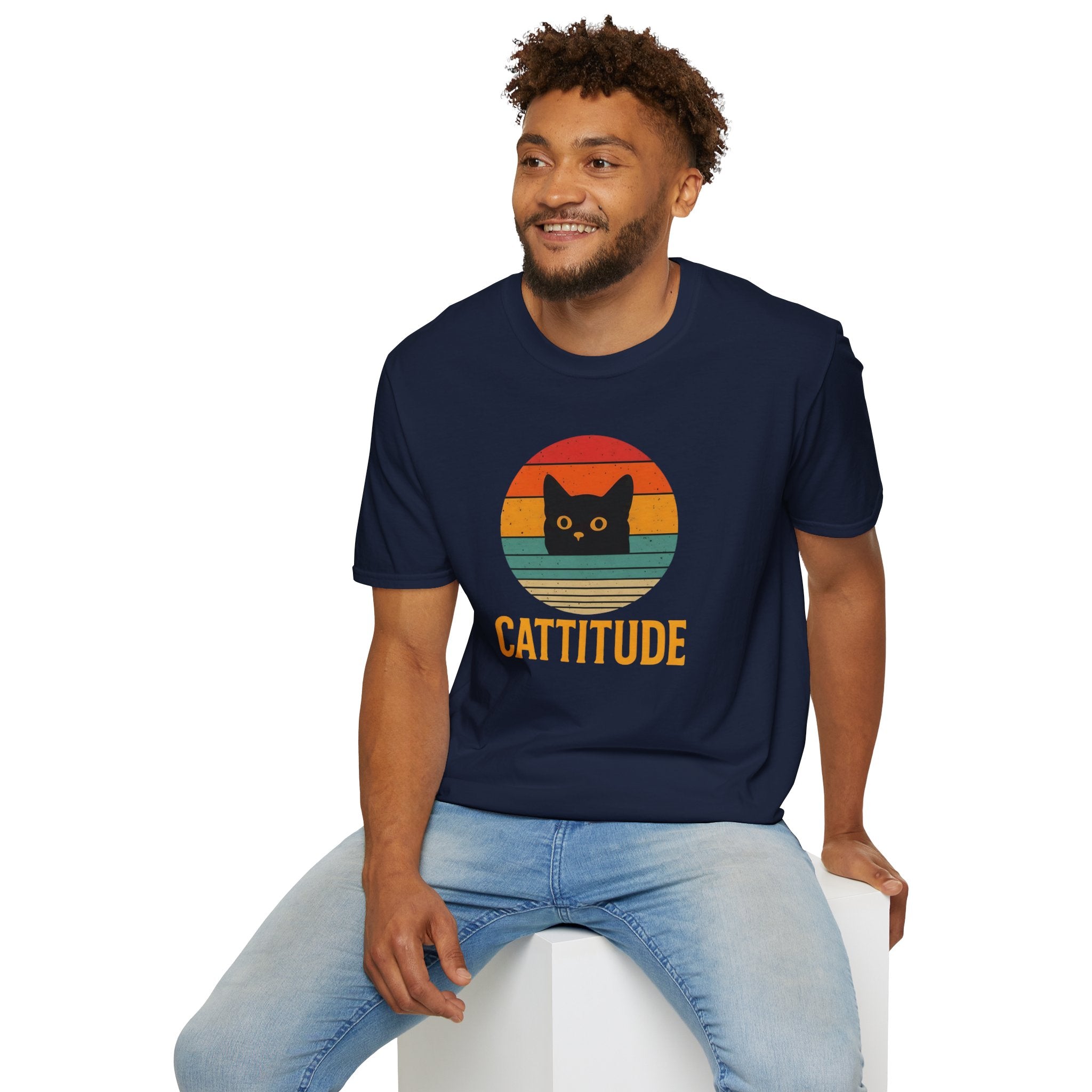 Cattitude Retro Cat T-Shirt, Funny Cat Lover Gift, Unisex Tee, Softstyle Shirt, Cute Pet Apparel, Cat-Themed Fashion