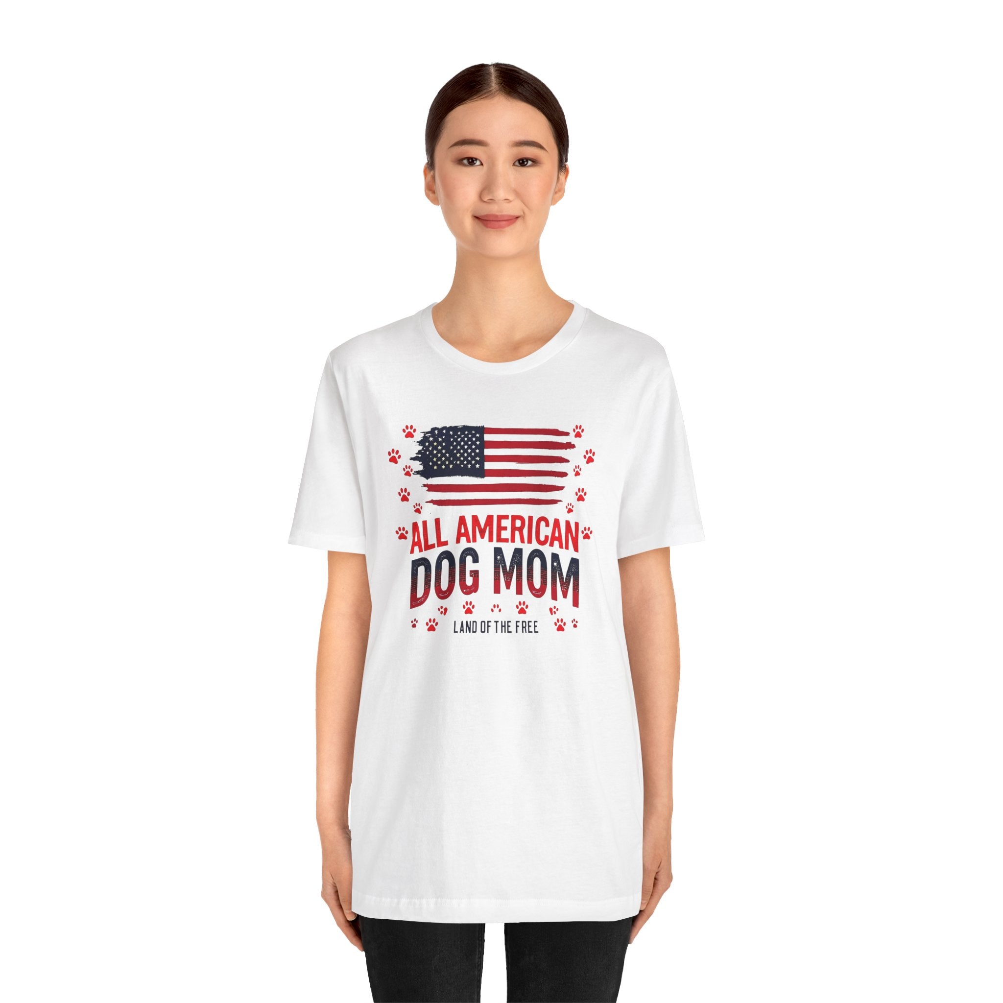 All American Dog Mom T-Shirt – Patriotic ‘Land of the Free’ Dog Mom Tee