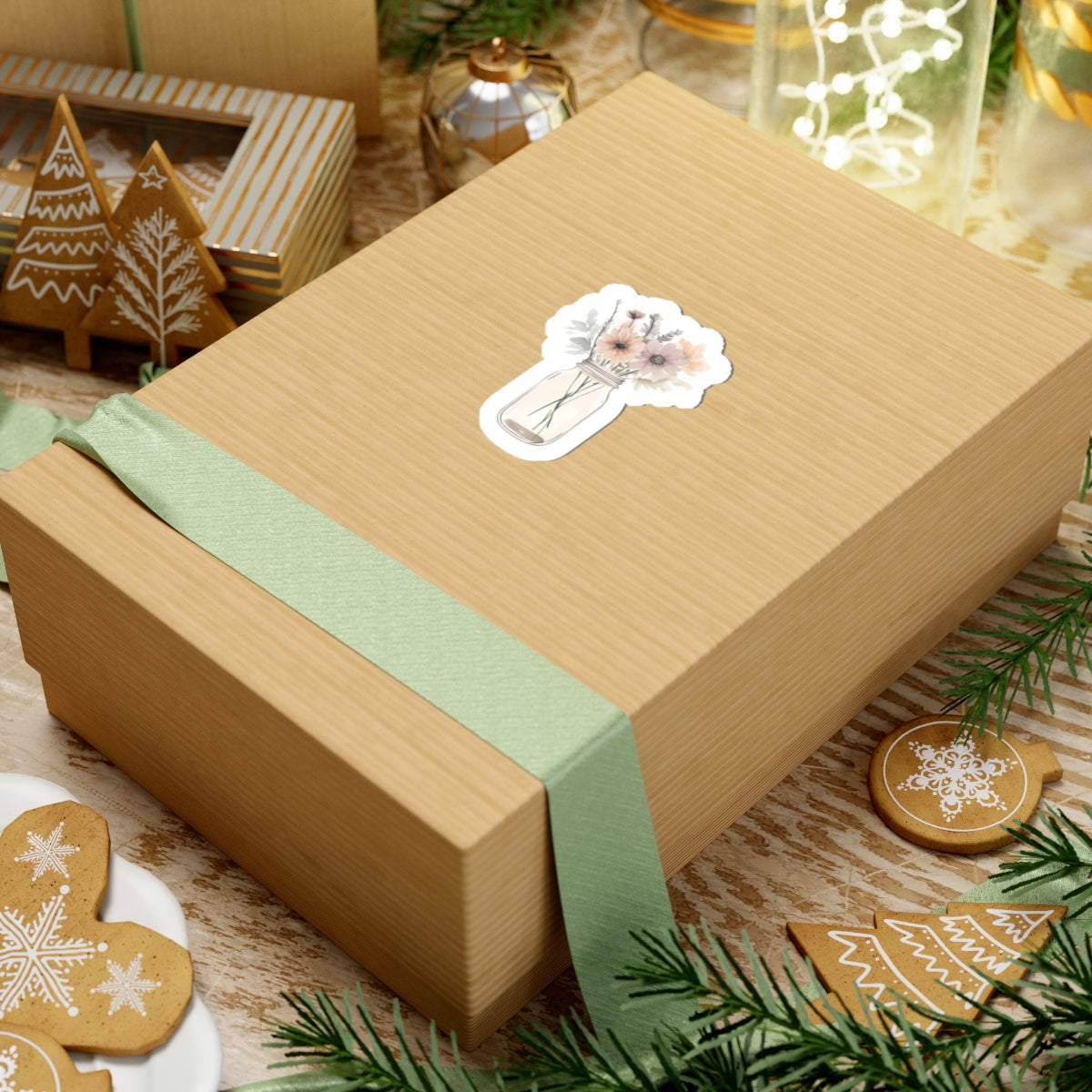 Floral Mason Jar Kiss-Cut Stickers - Aesthetic Flower Stickers for Journals and Laptops