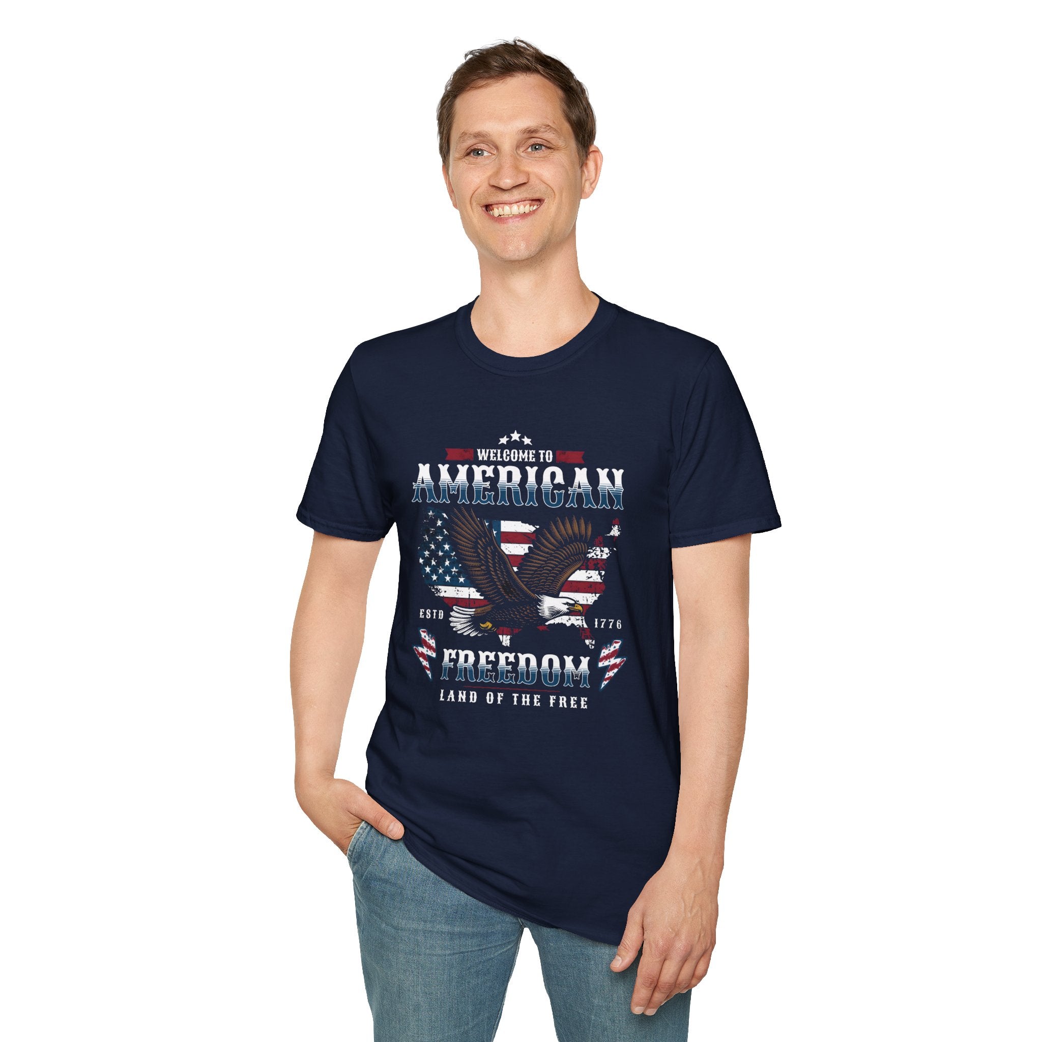 American Freedom Eagle T-Shirt — Distressed Flag Patriotic Tee for 4th of July
