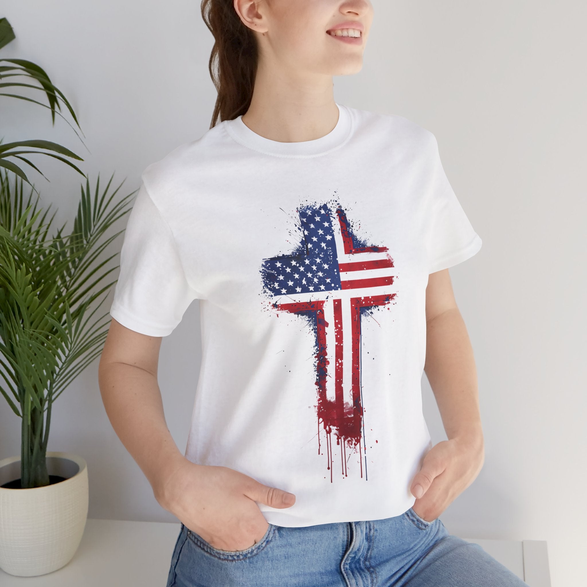 American Flag Cross T-Shirt — Patriotic Distressed USA Cross Tee