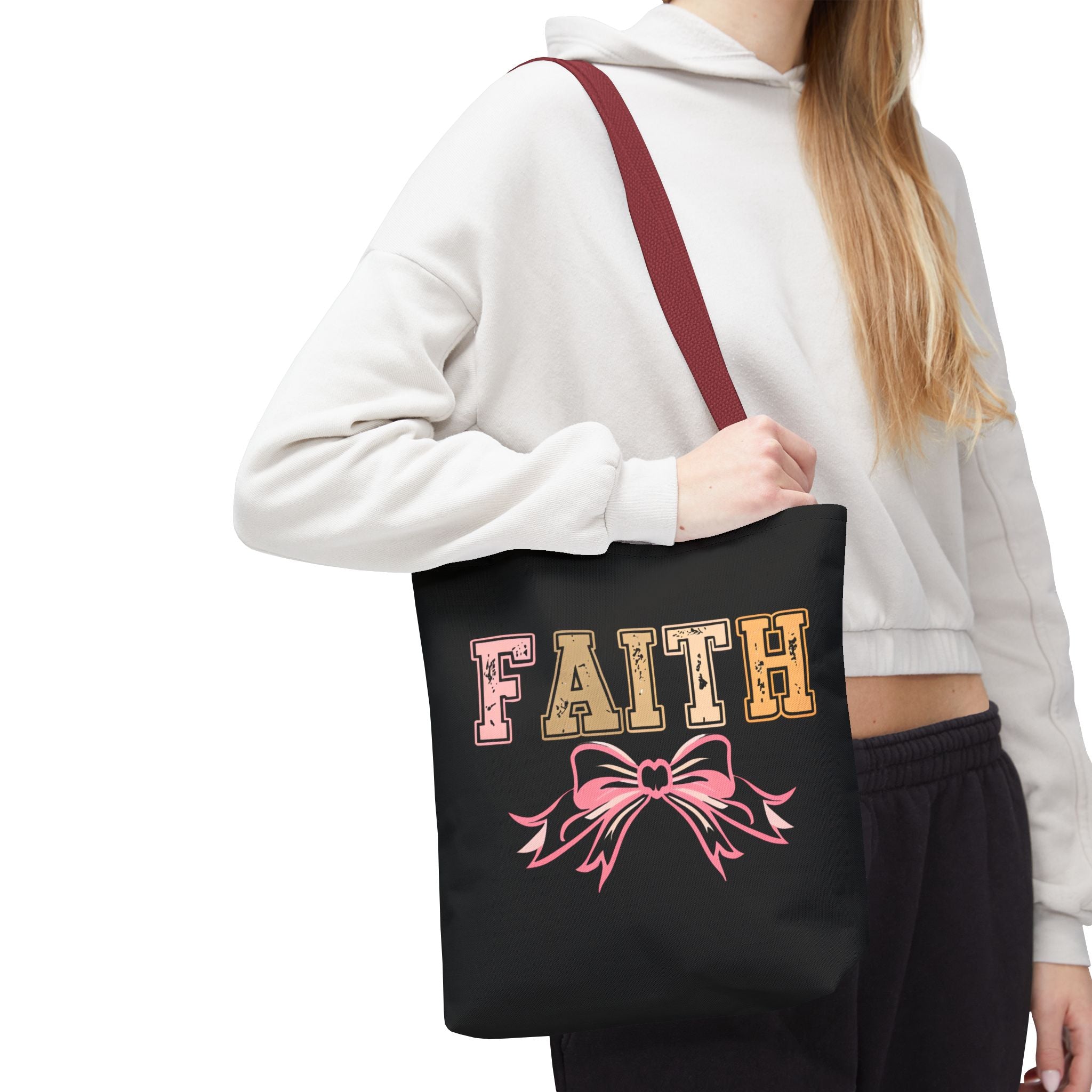 Faith Tote Bag with Bow Design, Inspirational Gift for Her, Everyday Shopping Bag, Faith-Based Gift, Religious Tote, Faith Quote Bag