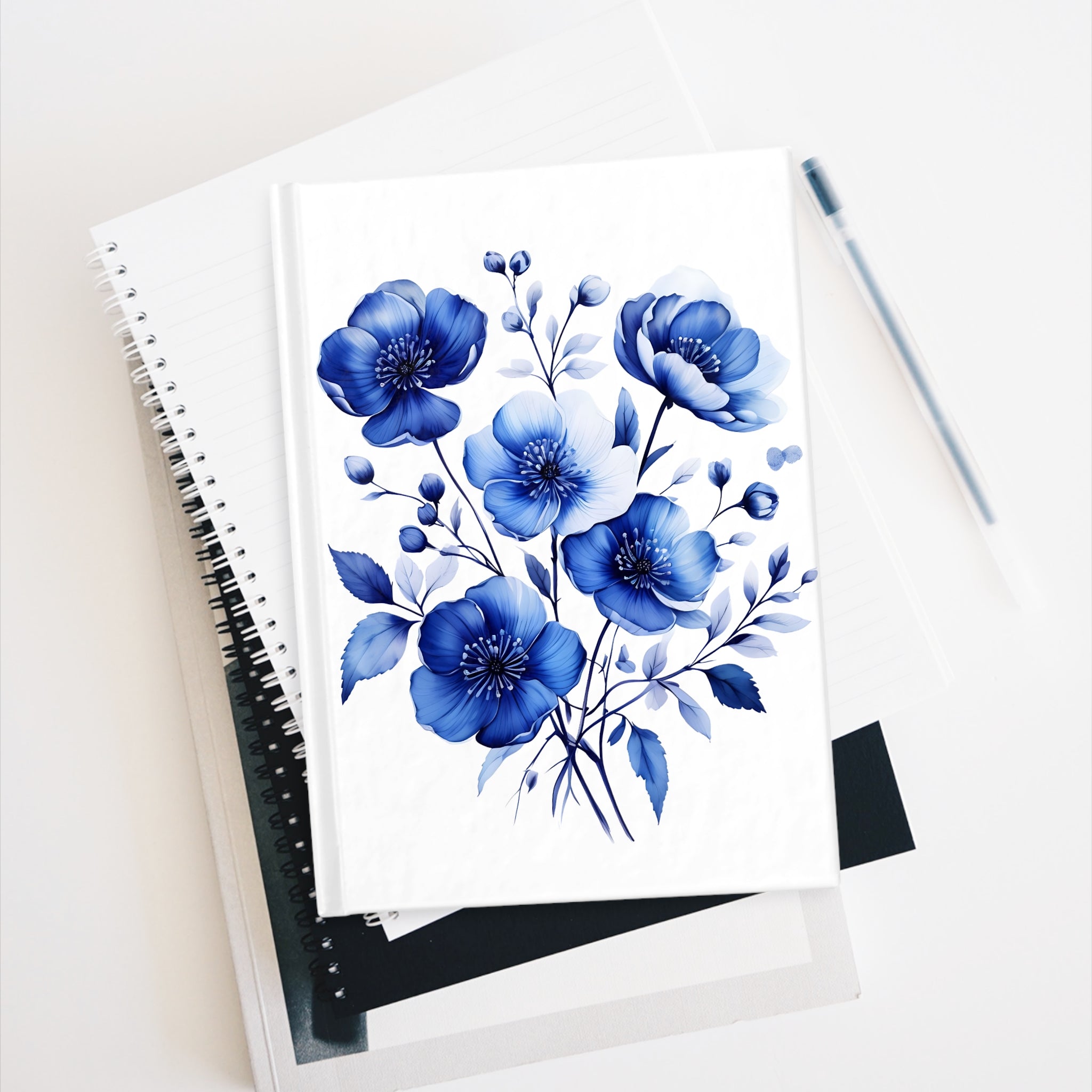 Blue Floral Journal - Elegant Note-Taking for Nature Lovers