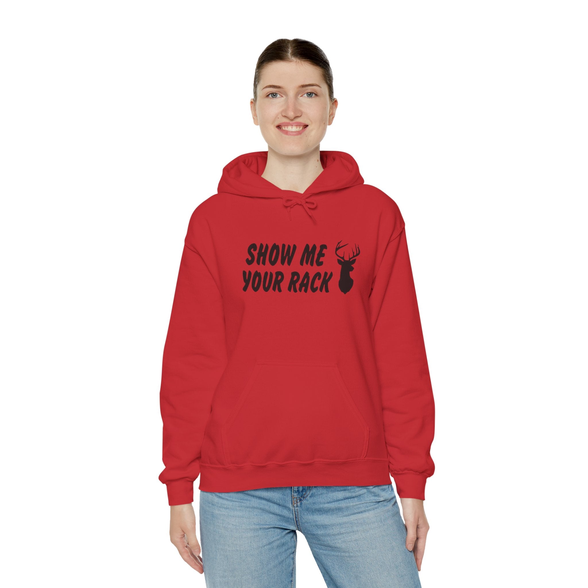 Funny Hunting Hoodie - Show Me Your Rack, Unisex Sweatshirt for Outdoors, Gift for Hunters, Casual Wear, Holiday Apparel