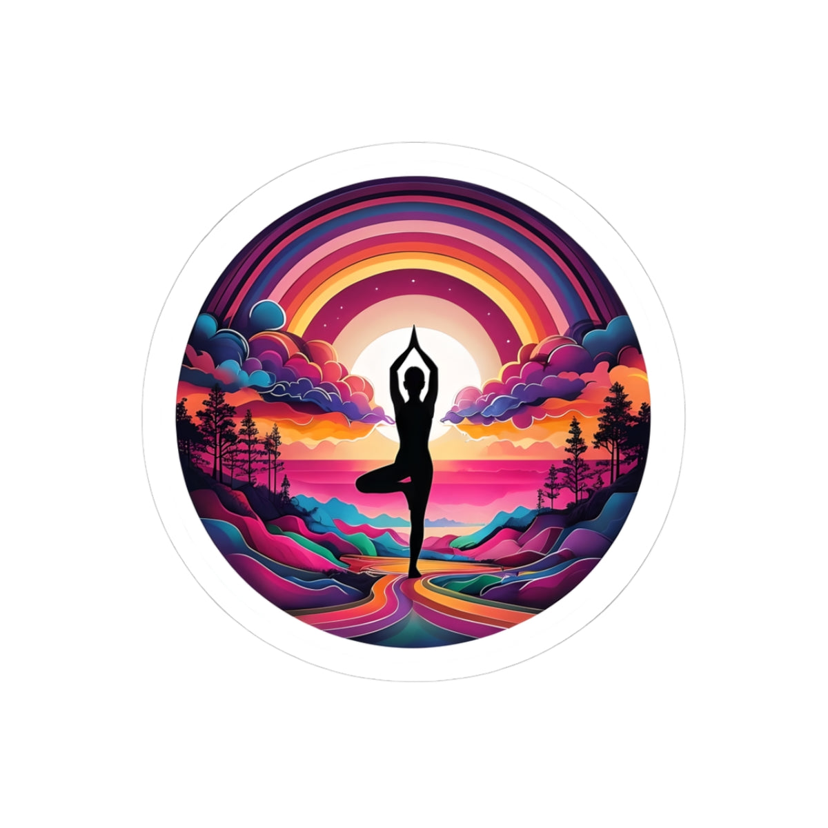 Yoga Sunset Kiss-Cut Stickers - Vibrant Nature Decals for Journals, Laptops, Water Bottles, Gifts, Relaxation Decor
