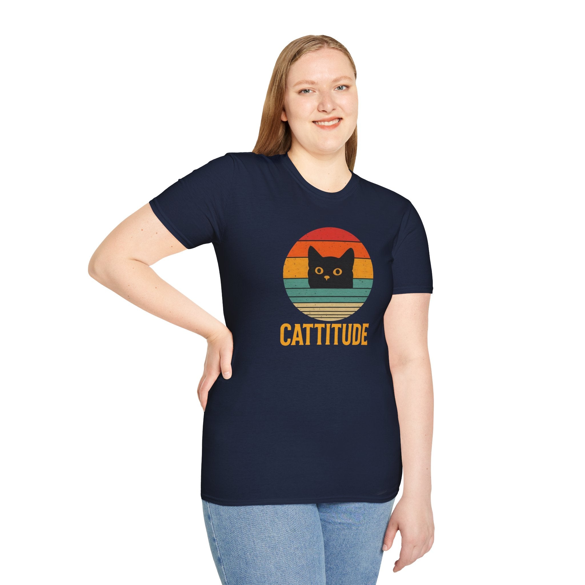 Cattitude Retro Cat T-Shirt, Funny Cat Lover Gift, Unisex Tee, Softstyle Shirt, Cute Pet Apparel, Cat-Themed Fashion