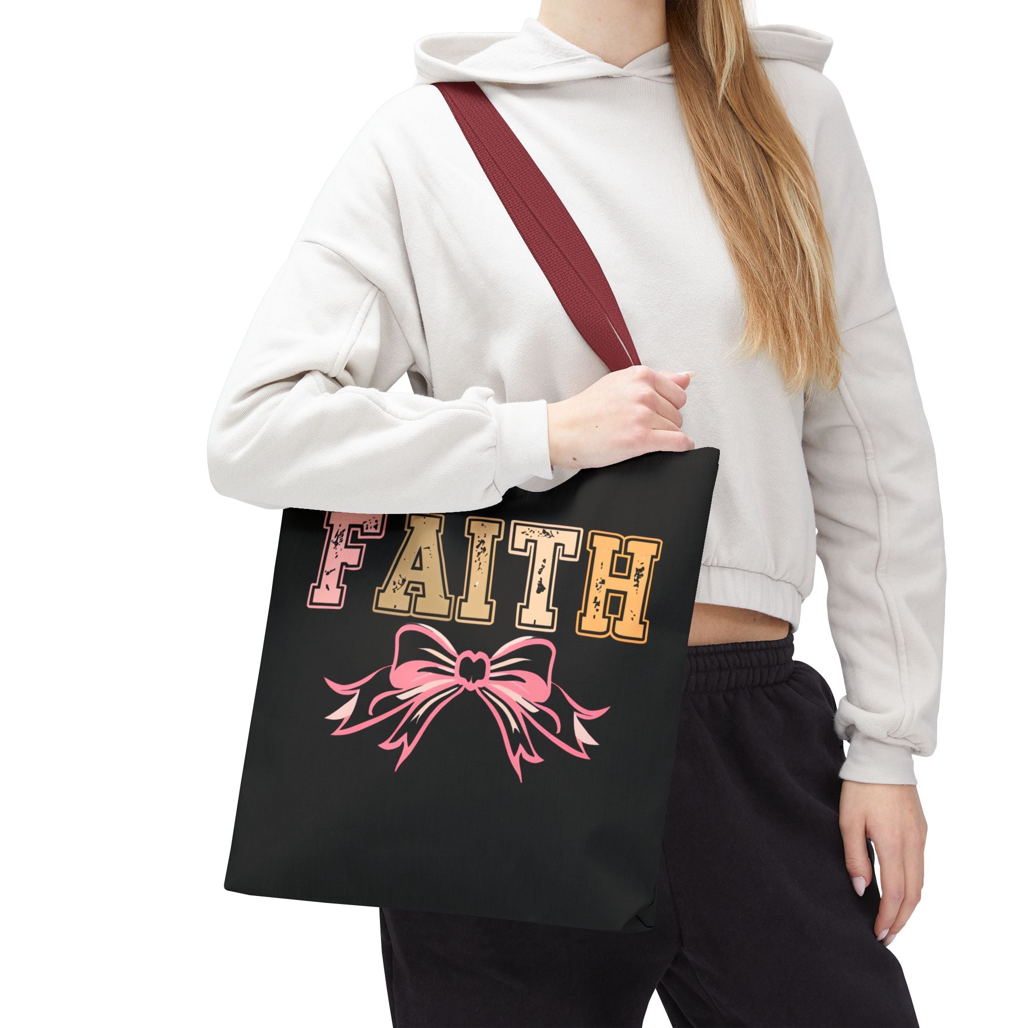 Faith Tote Bag with Bow Design, Inspirational Gift for Her, Everyday Shopping Bag, Faith-Based Gift, Religious Tote, Faith Quote Bag