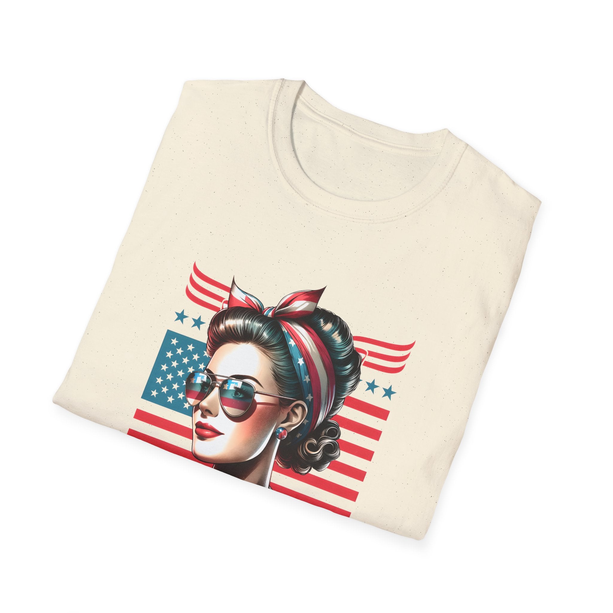 American Mom T-Shirt — Patriotic Retro Rosie Women’s Tee (Stars & Stripes)