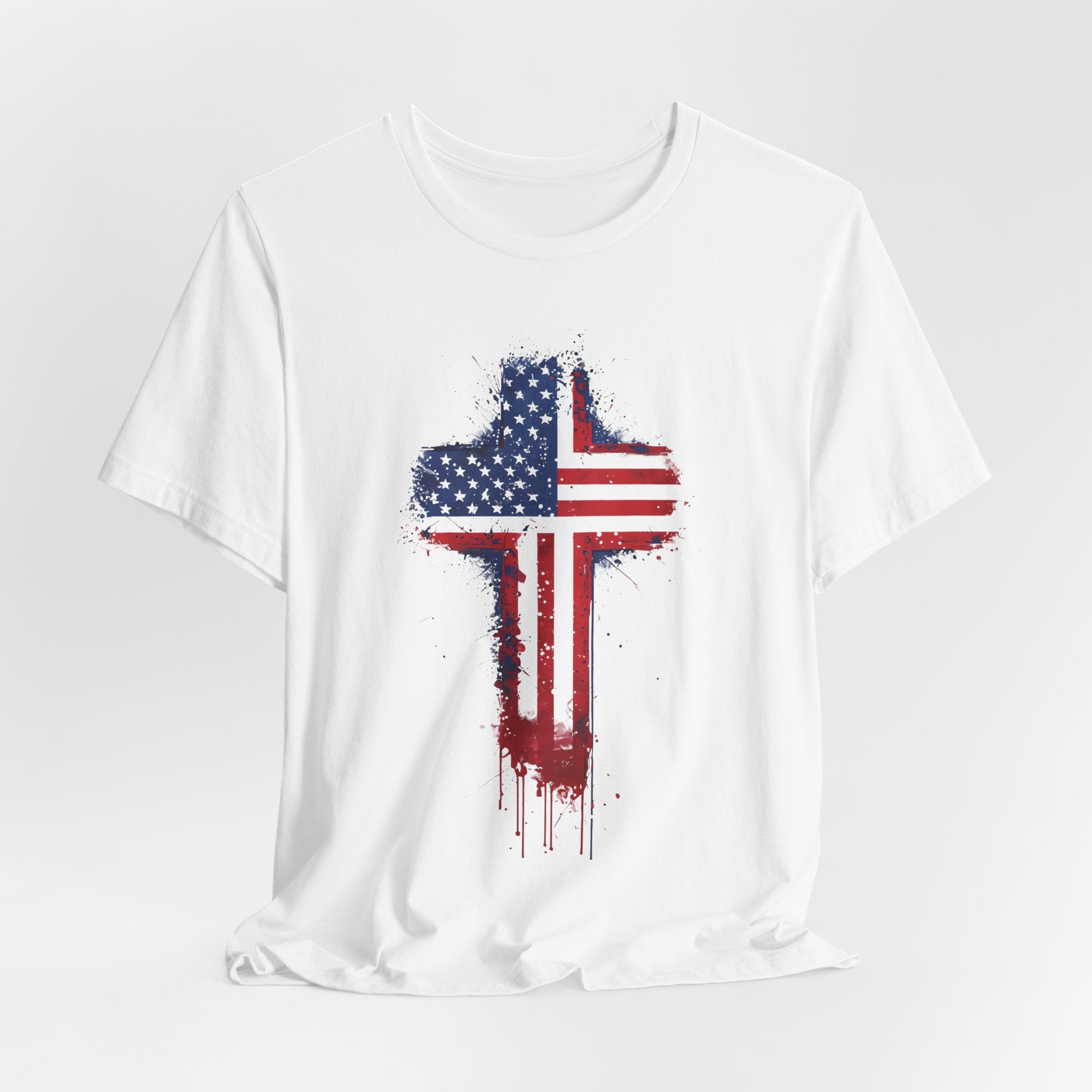 American Flag Cross T-Shirt — Patriotic Distressed USA Cross Tee