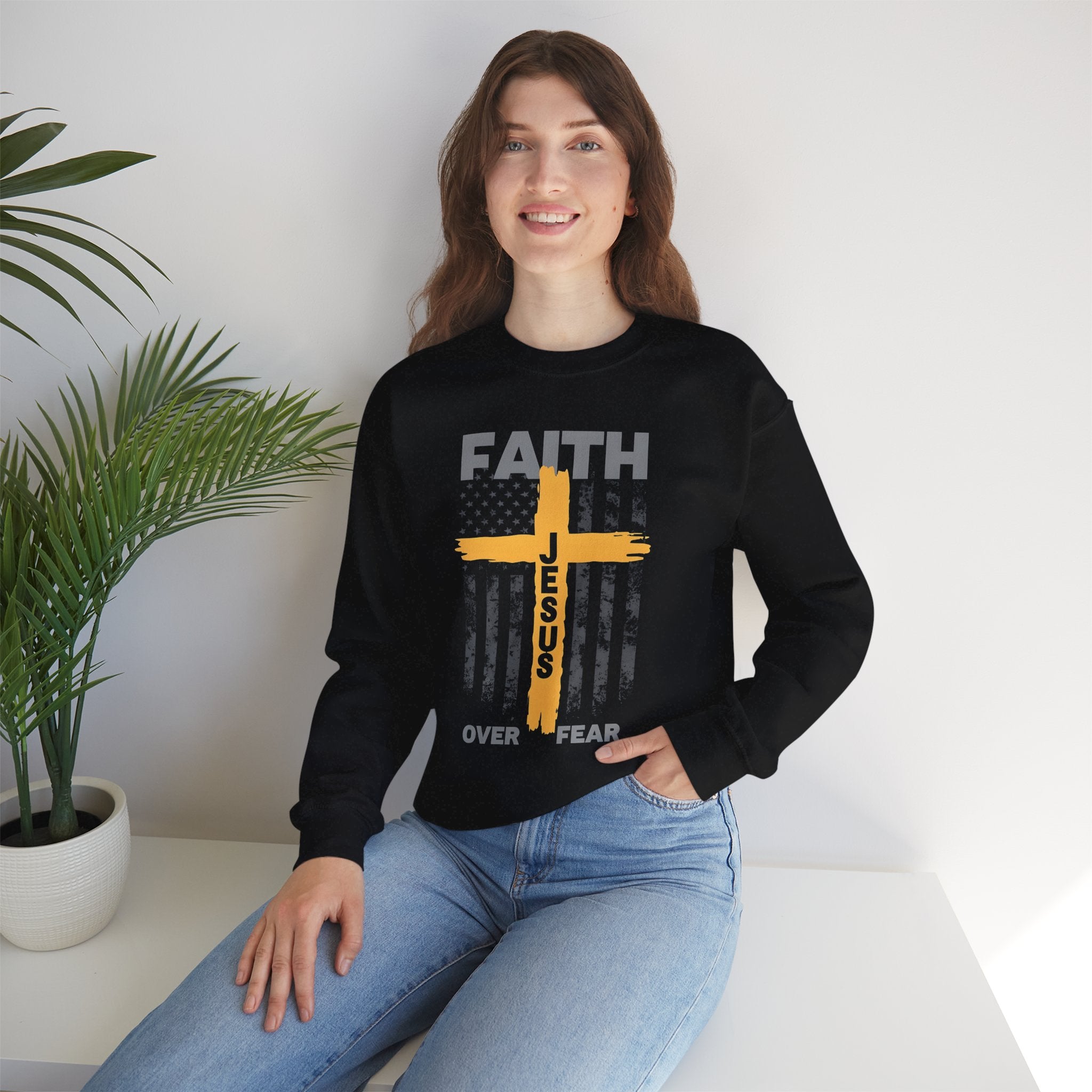 Faith Over Fear Crewneck Sweatshirt, Inspirational Christian Apparel, Unisex Sweatshirt, Religious Gift, Cozy Faith-Based Clothing