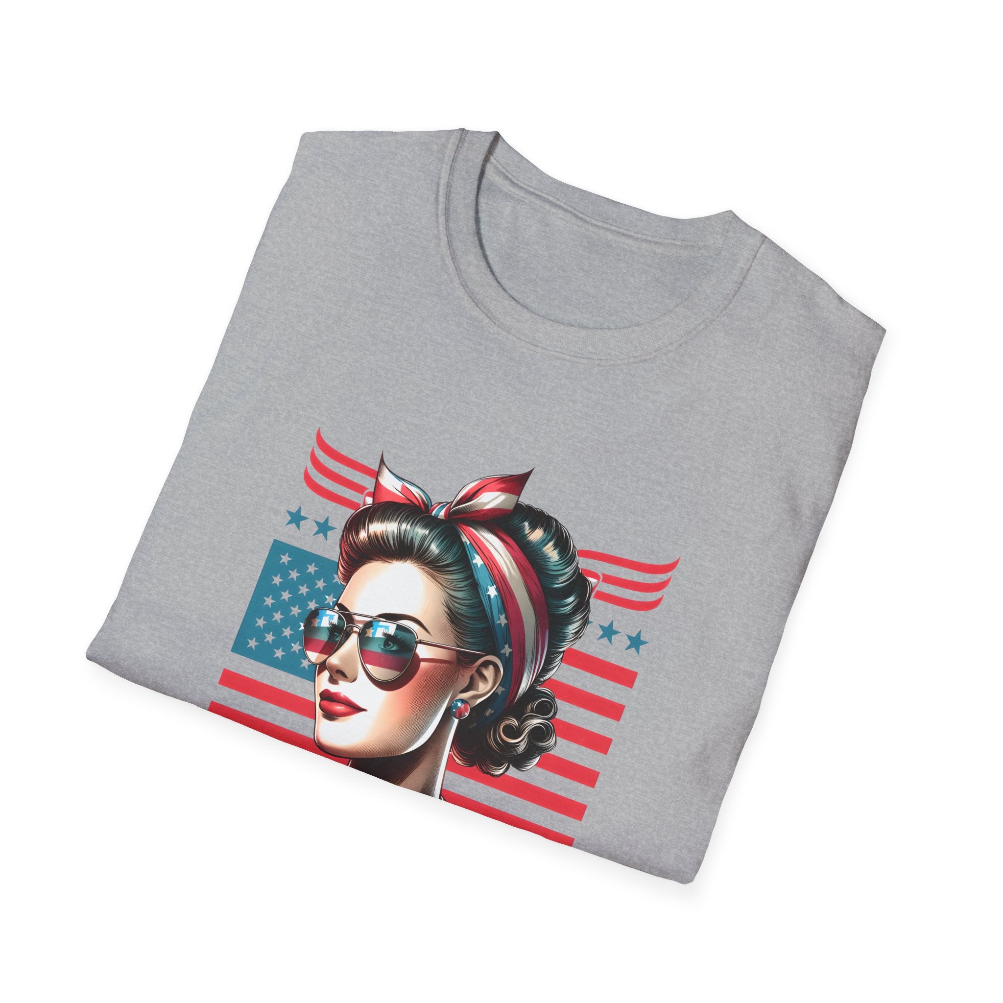 American Mom T-Shirt — Patriotic Retro Rosie Women’s Tee (Stars & Stripes)