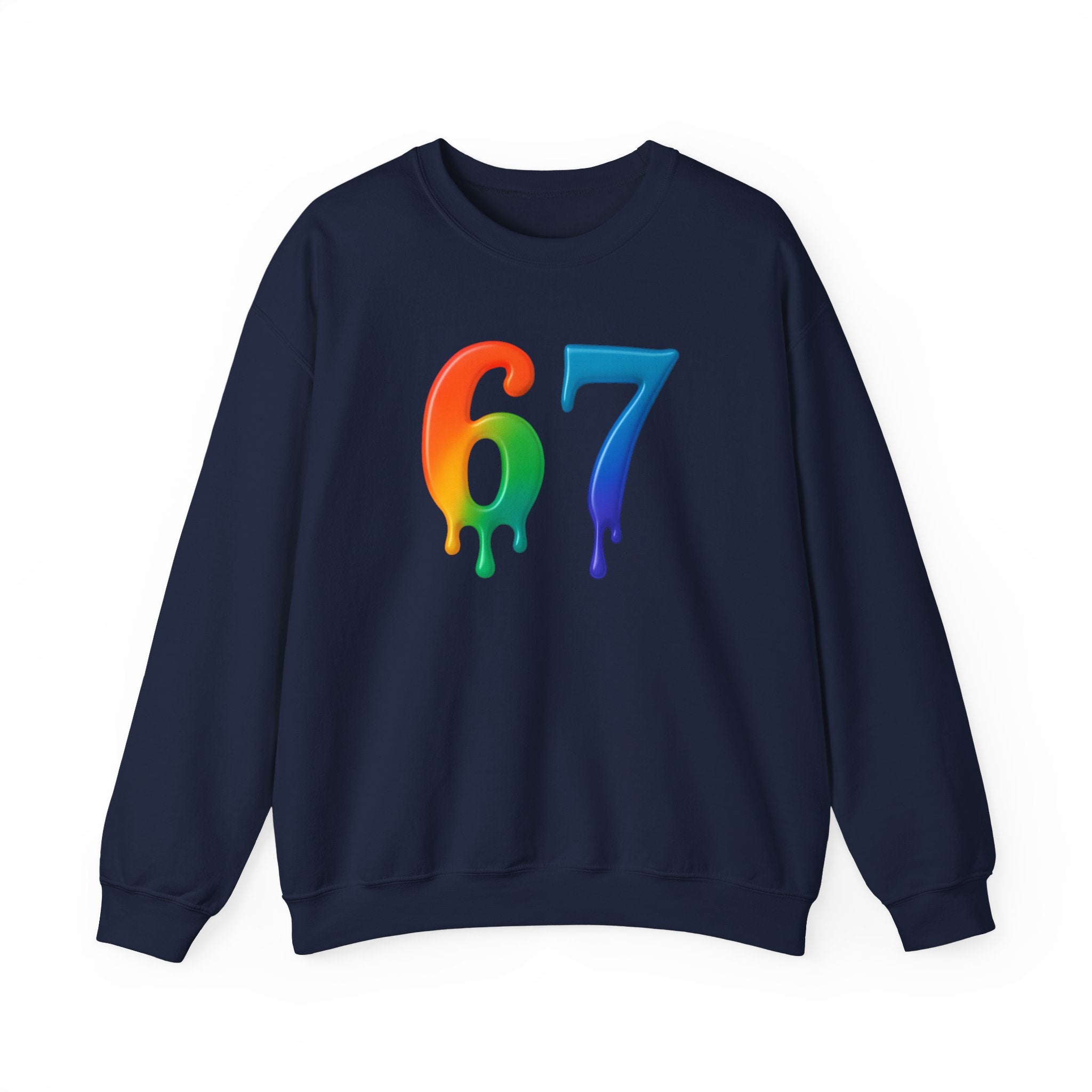 Colorful Drip 67 Sweatshirt, Cozy Unisex Crewneck, Gift for Friends, Rainbow Sweatshirt, Casual Everyday Wear, Birthday Apparel