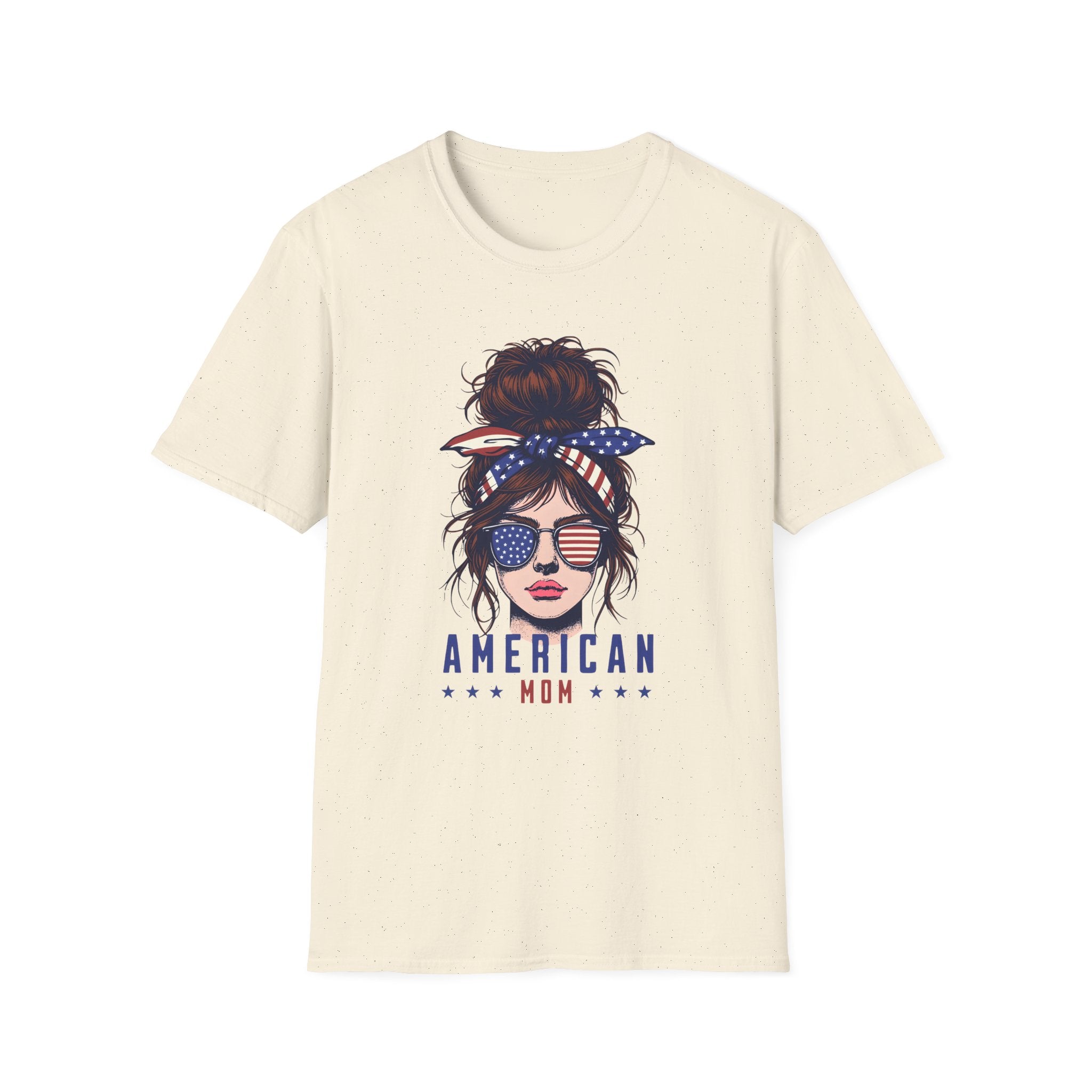 American Mom T-Shirt — Patriotic Messy Bun Sunglasses Tee