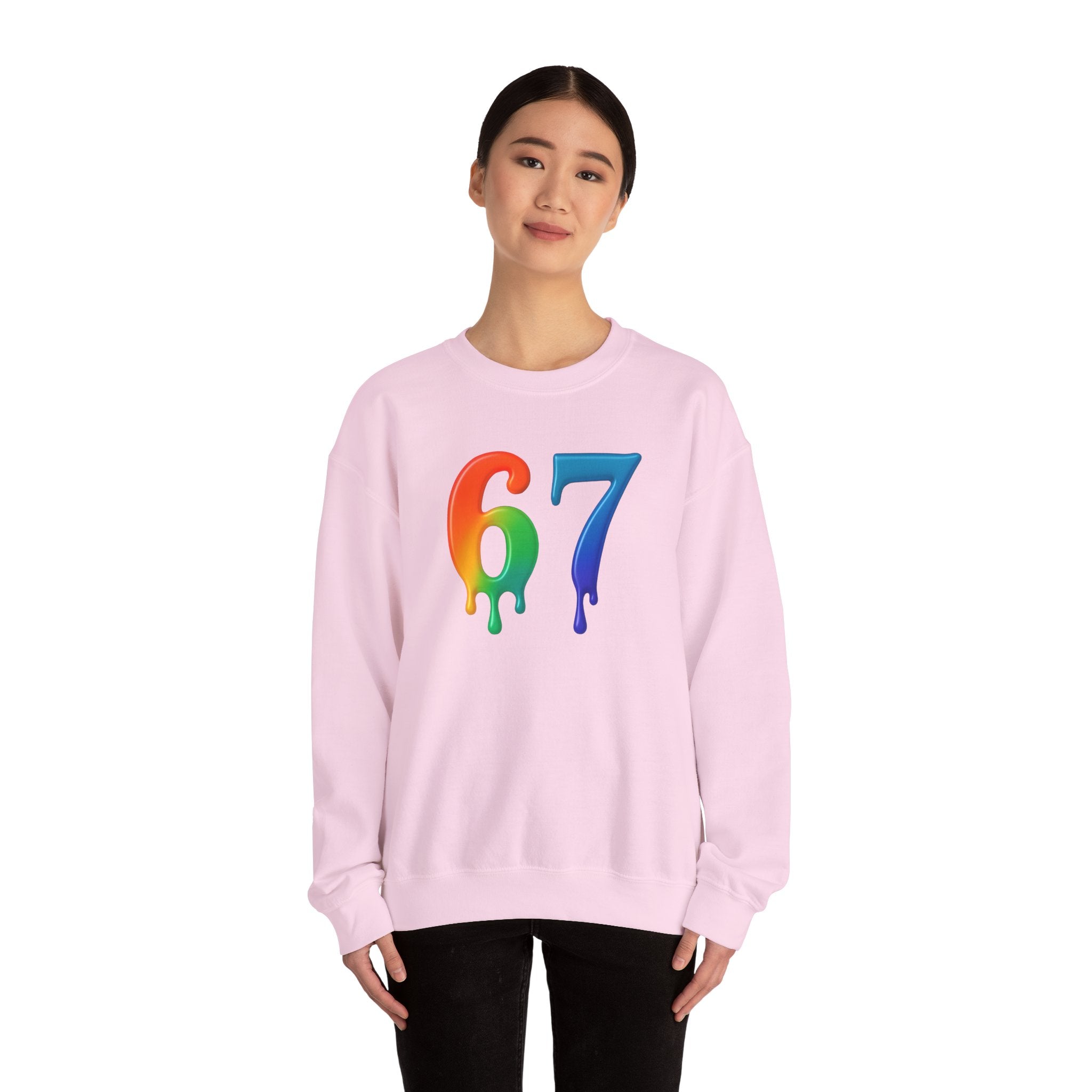 Colorful Drip 67 Sweatshirt, Cozy Unisex Crewneck, Gift for Friends, Rainbow Sweatshirt, Casual Everyday Wear, Birthday Apparel