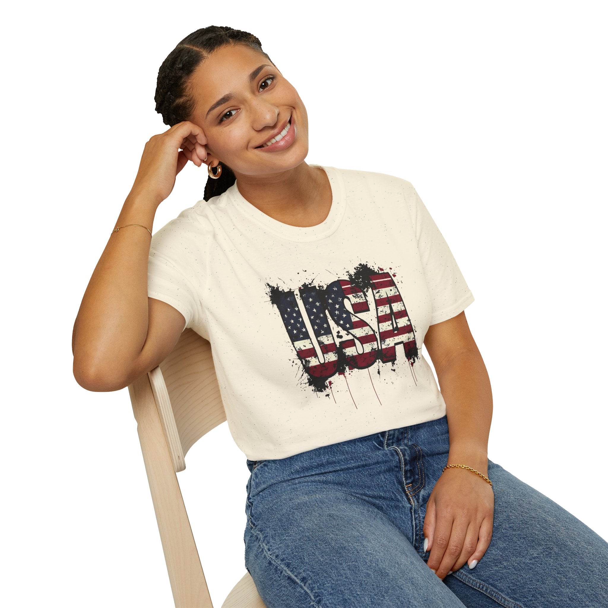 USA Flag Grunge T-Shirt — Distressed American Flag Graphic Tee for 4th of July