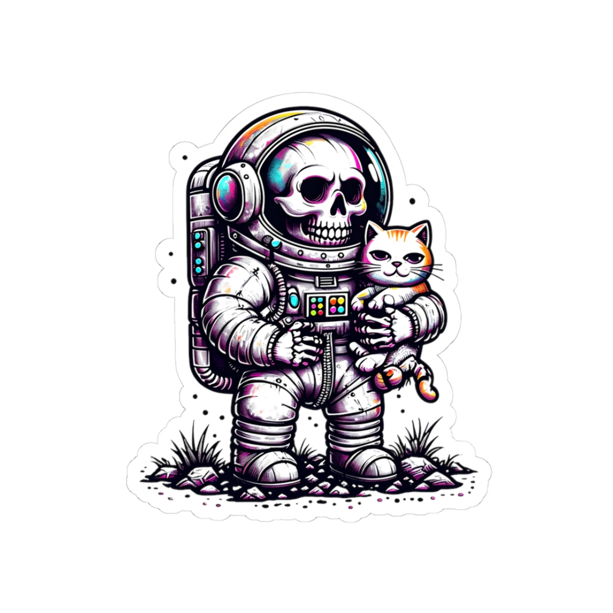 Whimsical Astronaut and Cat Kiss-Cut Stickers - Fun Space Adventure Decor