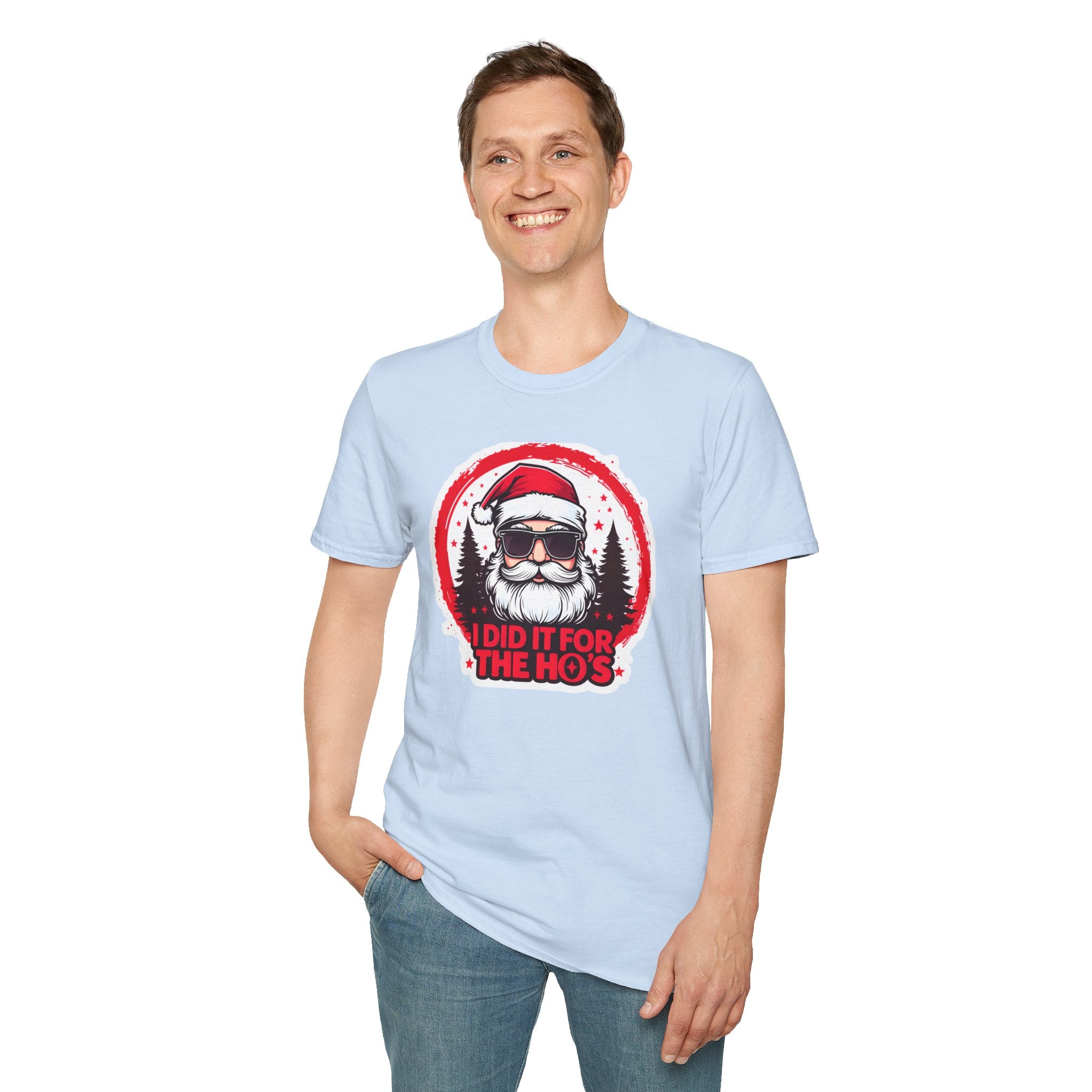 Funny Santa T-Shirt, Christmas Humor Shirt, Holiday Gift, Unisex Tee, I Did It For The Ho's, Festive Apparel, Winter Party Wear