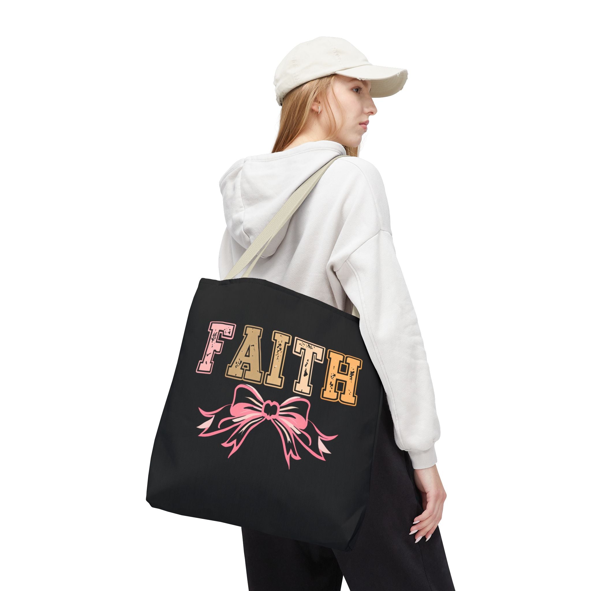 Faith Tote Bag with Bow Design, Inspirational Gift for Her, Everyday Shopping Bag, Faith-Based Gift, Religious Tote, Faith Quote Bag