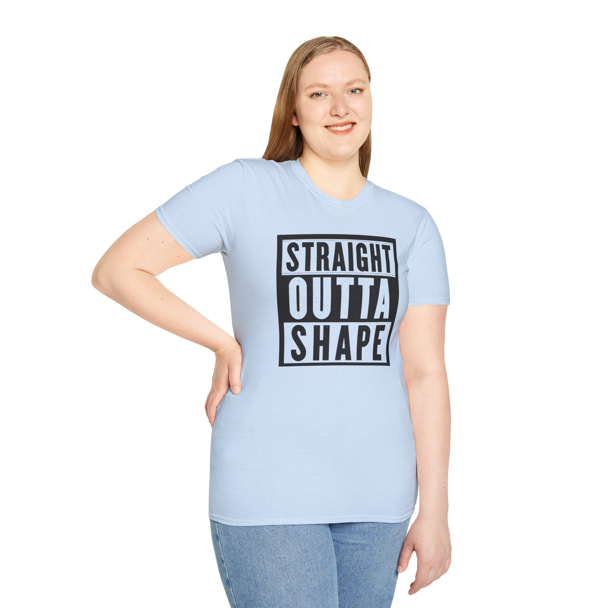 Straight Outta Shape Unisex Softstyle T-Shirt - Funny Workout Tee, Gift for Gym Lovers, Fitness Humor, Casual Wear, Everyday T-Shirt