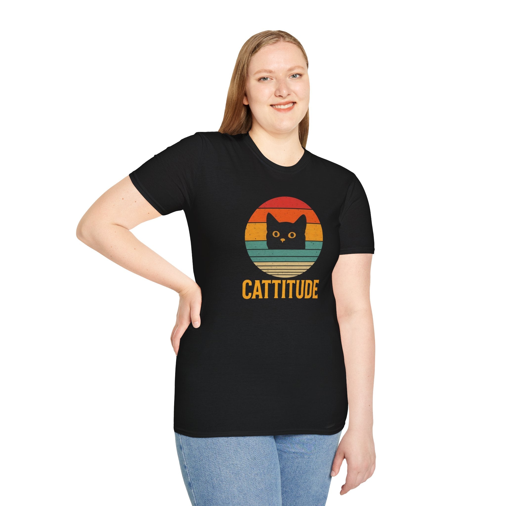 Cattitude Retro Cat T-Shirt, Funny Cat Lover Gift, Unisex Tee, Softstyle Shirt, Cute Pet Apparel, Cat-Themed Fashion
