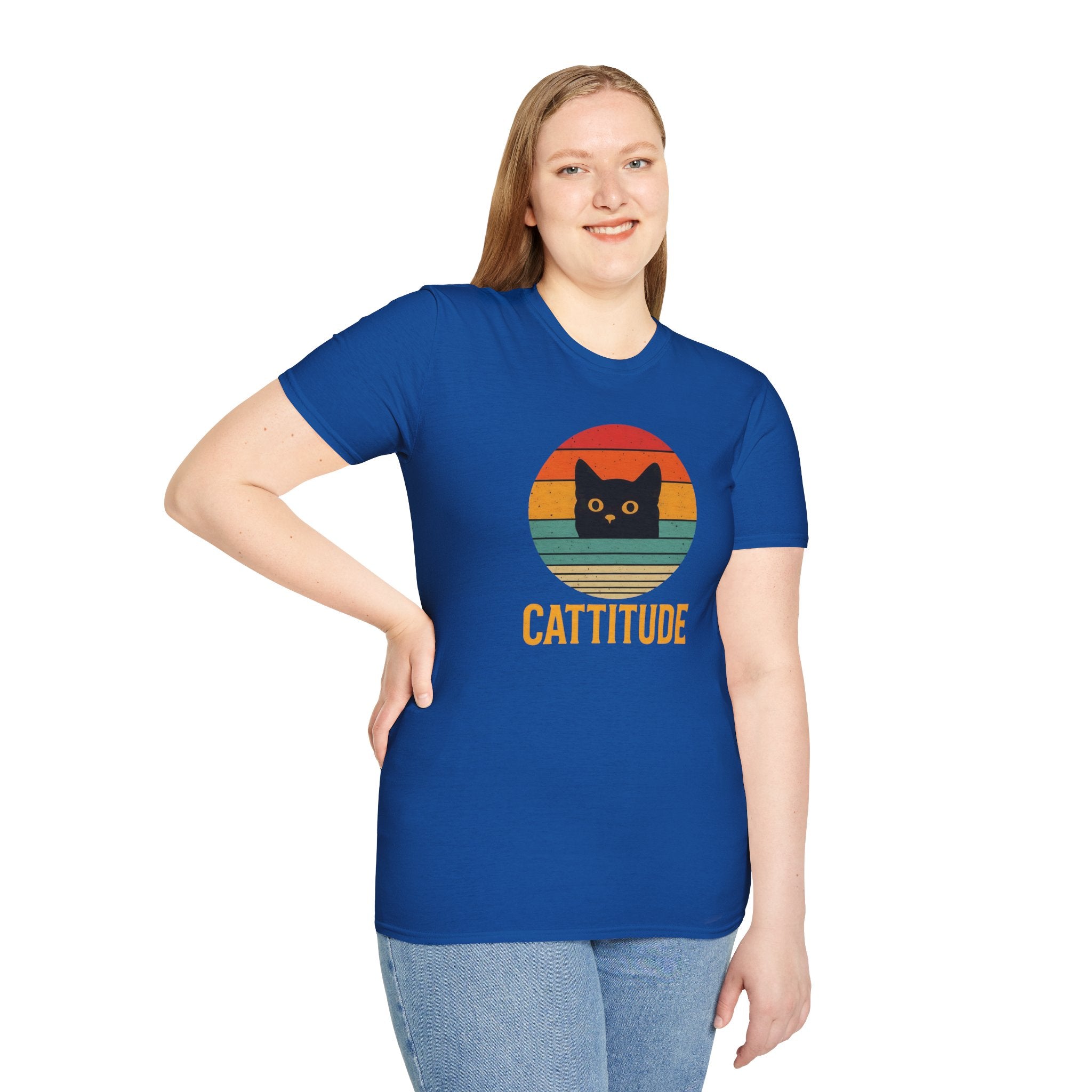 Cattitude Retro Cat T-Shirt, Funny Cat Lover Gift, Unisex Tee, Softstyle Shirt, Cute Pet Apparel, Cat-Themed Fashion