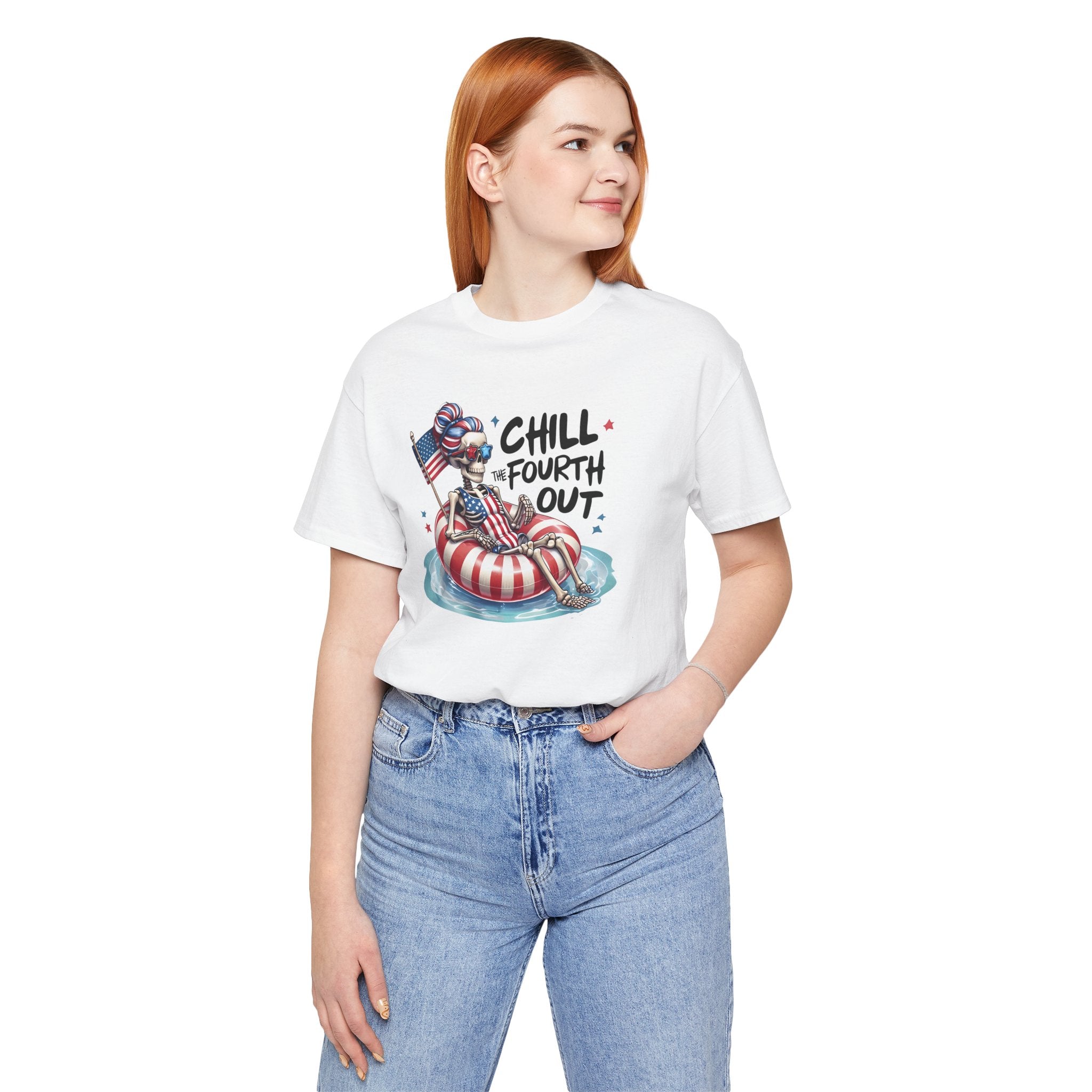 Fourth of July Chill T-Shirt — "Chill Fourth Out" Patriotic Skeleton Pool Tee