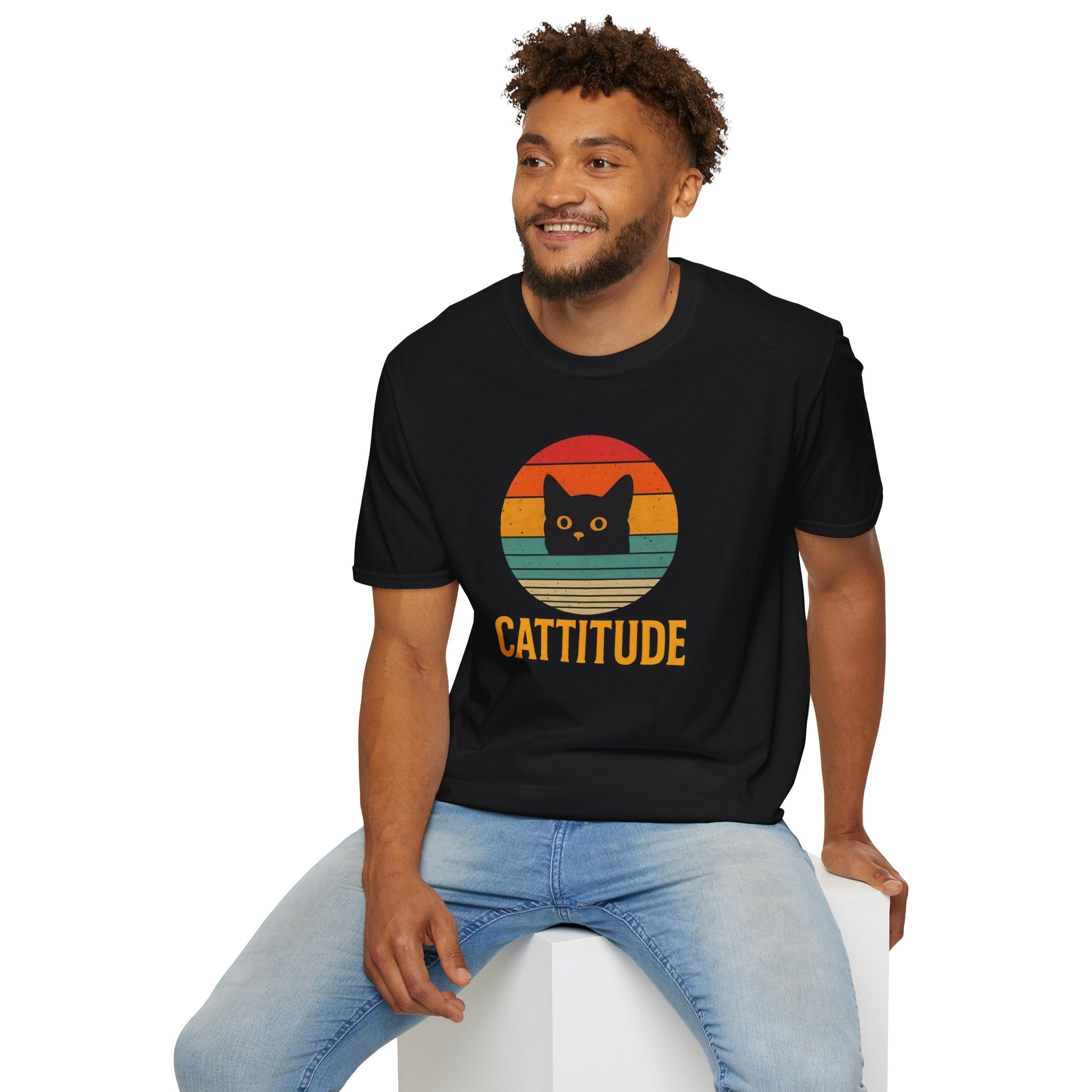 Cattitude Retro Cat T-Shirt, Funny Cat Lover Gift, Unisex Tee, Softstyle Shirt, Cute Pet Apparel, Cat-Themed Fashion