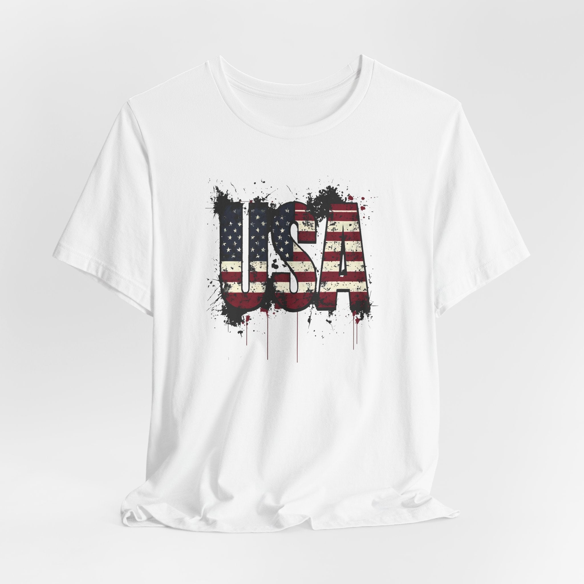 USA Paint Splatter T-Shirt — Patriotic American Flag Tee