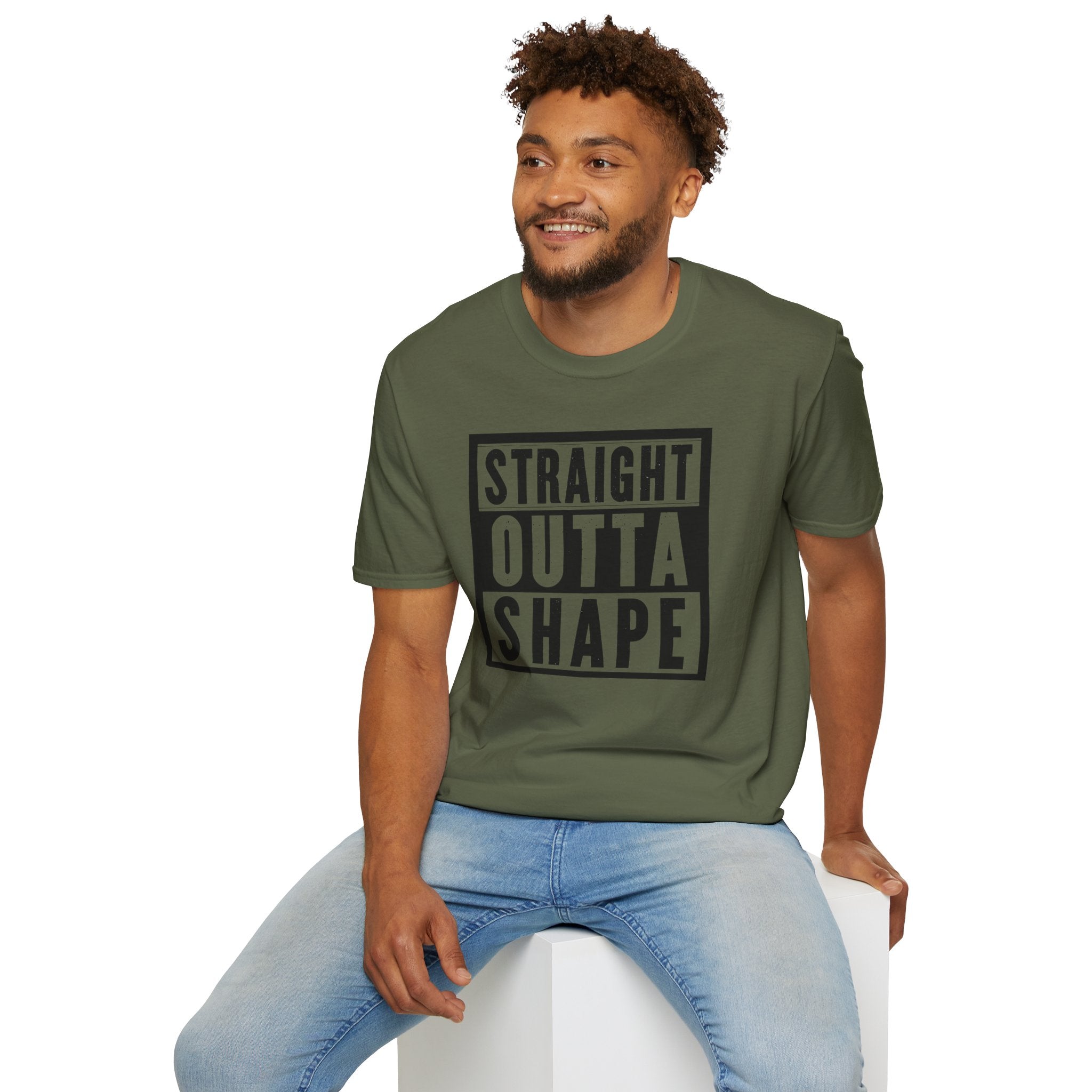 Straight Outta Shape Unisex Softstyle T-Shirt - Funny Workout Tee, Gift for Gym Lovers, Fitness Humor, Casual Wear, Everyday T-Shirt