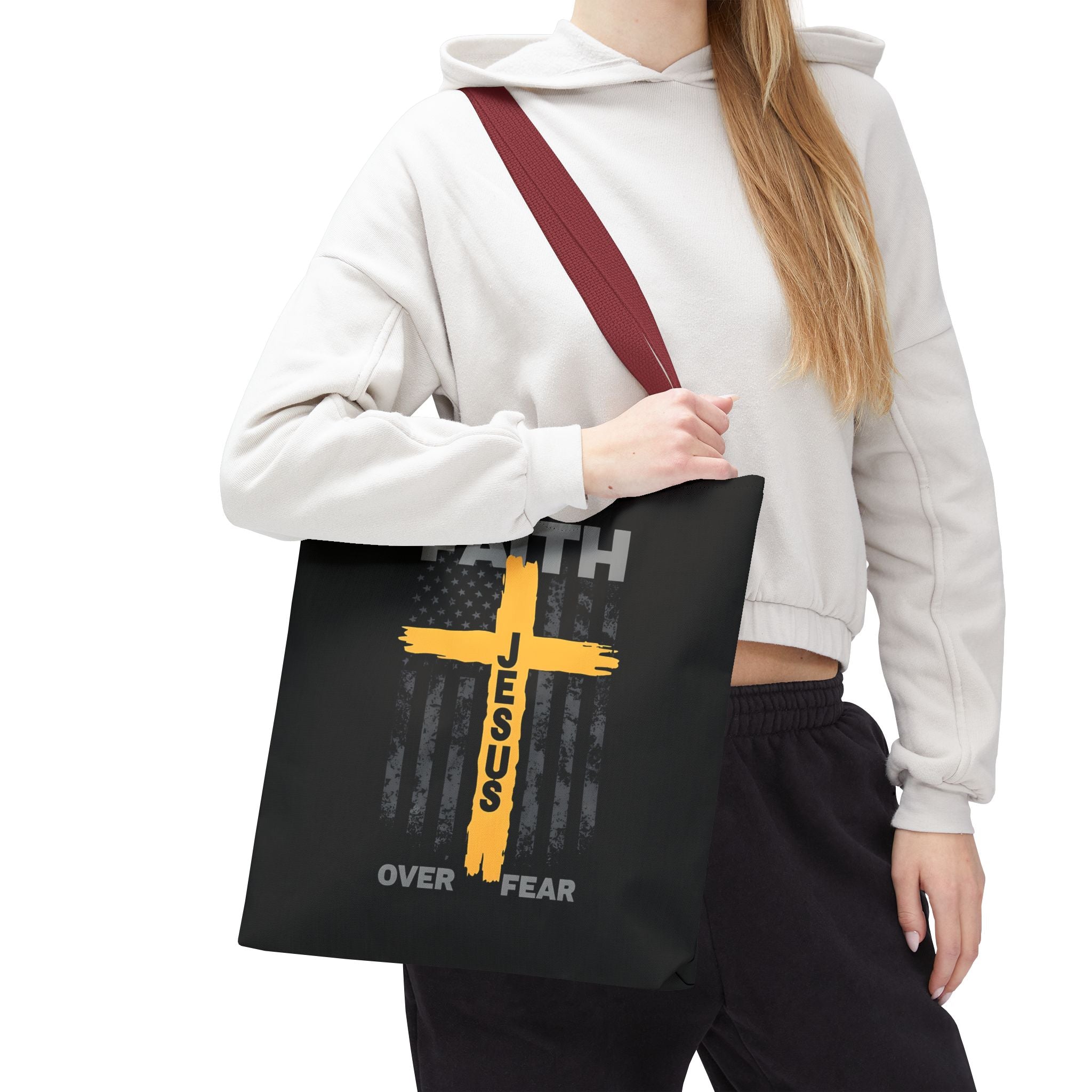 Faith Over Fear Tote Bag, Inspirational Bag, Bible Quote Tote, Christian Gift, Church Accessory, Motivational Bag