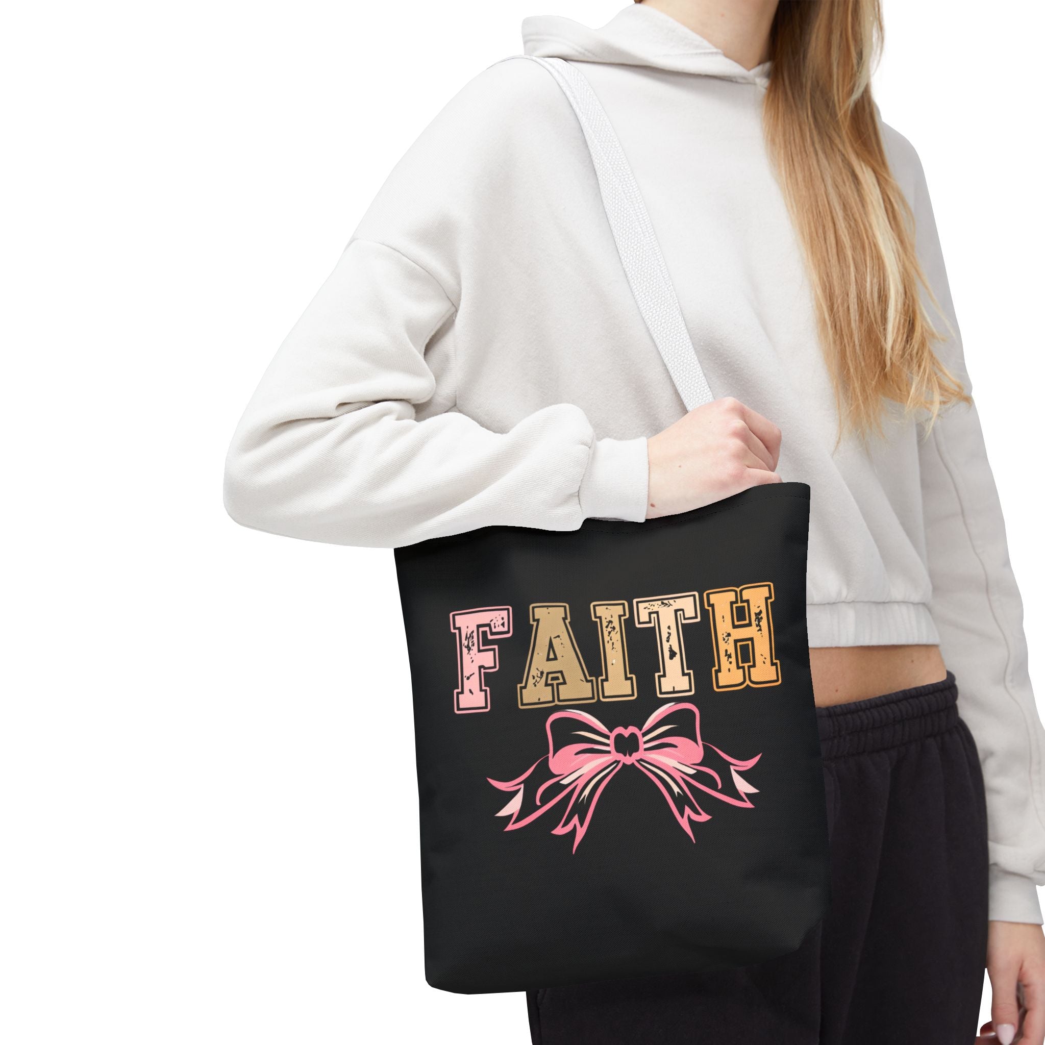 Faith Tote Bag with Bow Design, Inspirational Gift for Her, Everyday Shopping Bag, Faith-Based Gift, Religious Tote, Faith Quote Bag