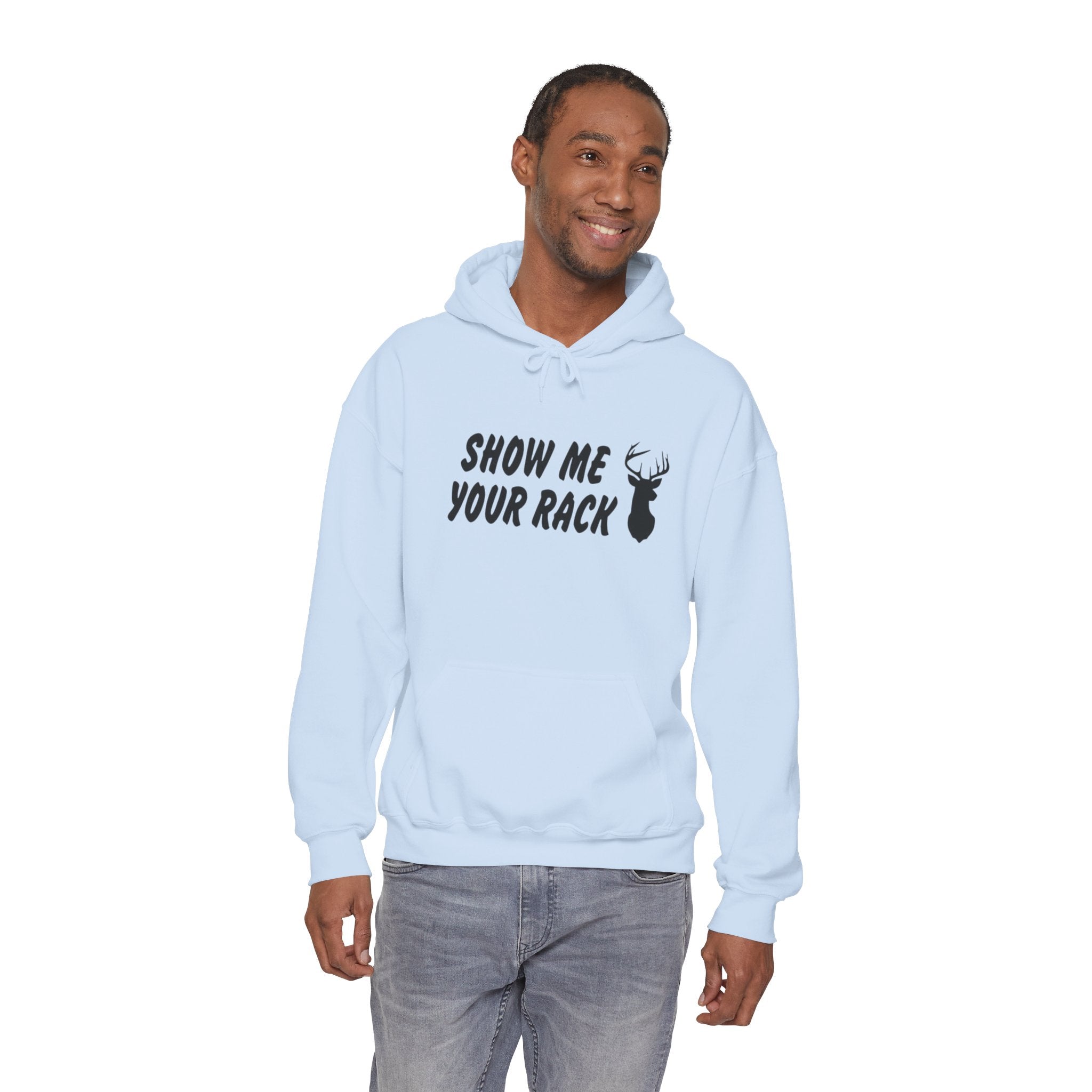 Funny Hunting Hoodie - Show Me Your Rack, Unisex Sweatshirt for Outdoors, Gift for Hunters, Casual Wear, Holiday Apparel
