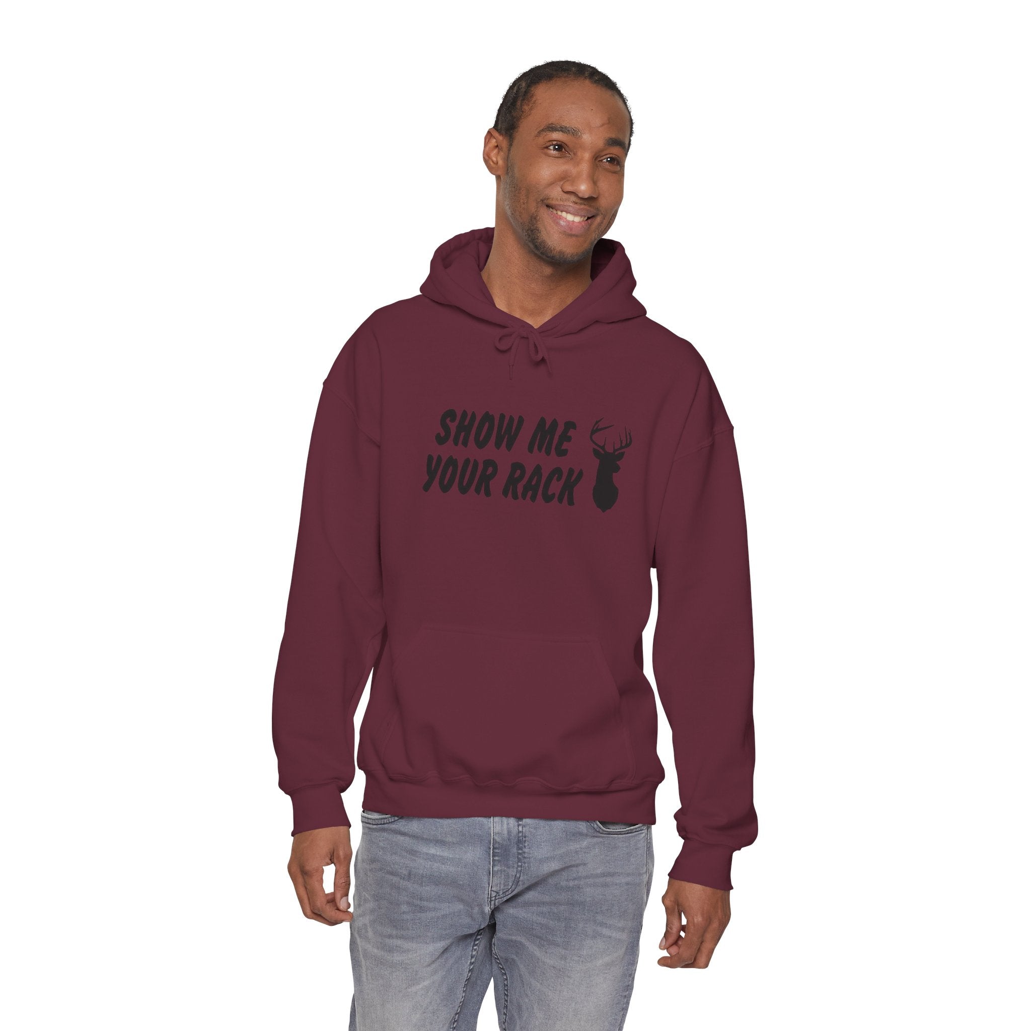 Funny Hunting Hoodie - Show Me Your Rack, Unisex Sweatshirt for Outdoors, Gift for Hunters, Casual Wear, Holiday Apparel
