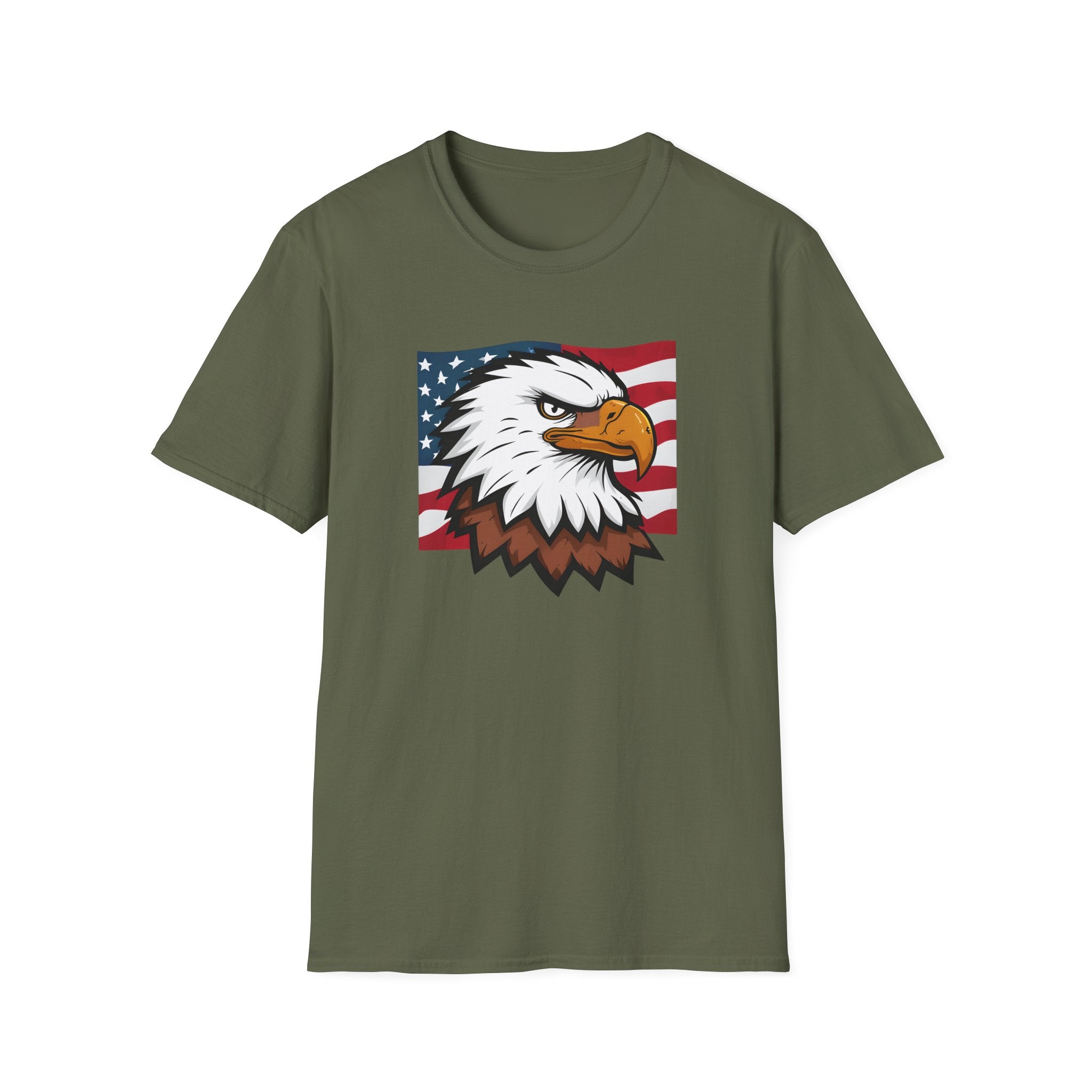 Patriotic Eagle Graphic T-Shirt, Unisex Softstyle Tee for Independence Day, Casual Wear, Gift for Veterans, American Pride Clothing