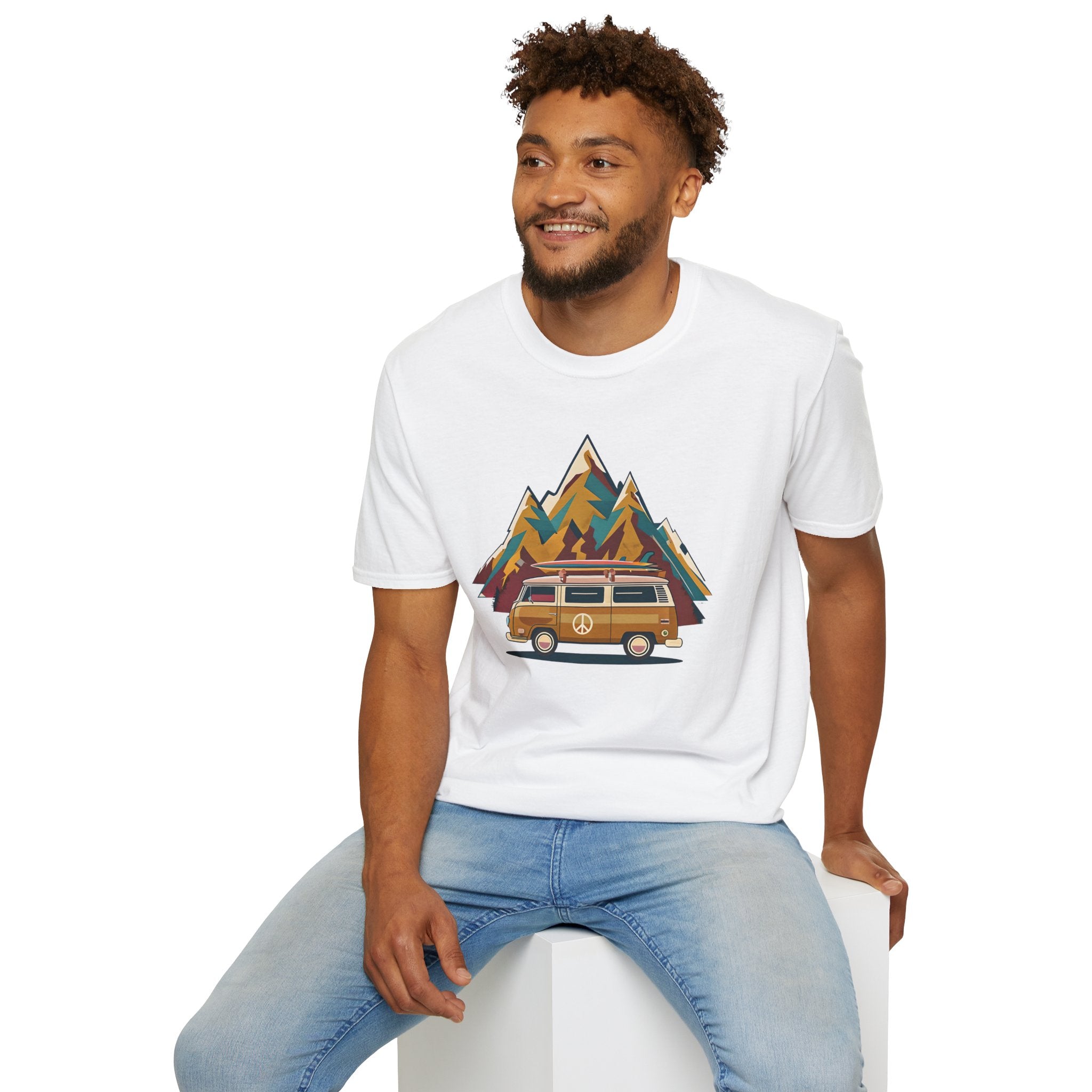 Retro Camper Van T-Shirt — Vintage Mountain Adventure Graphic Tee