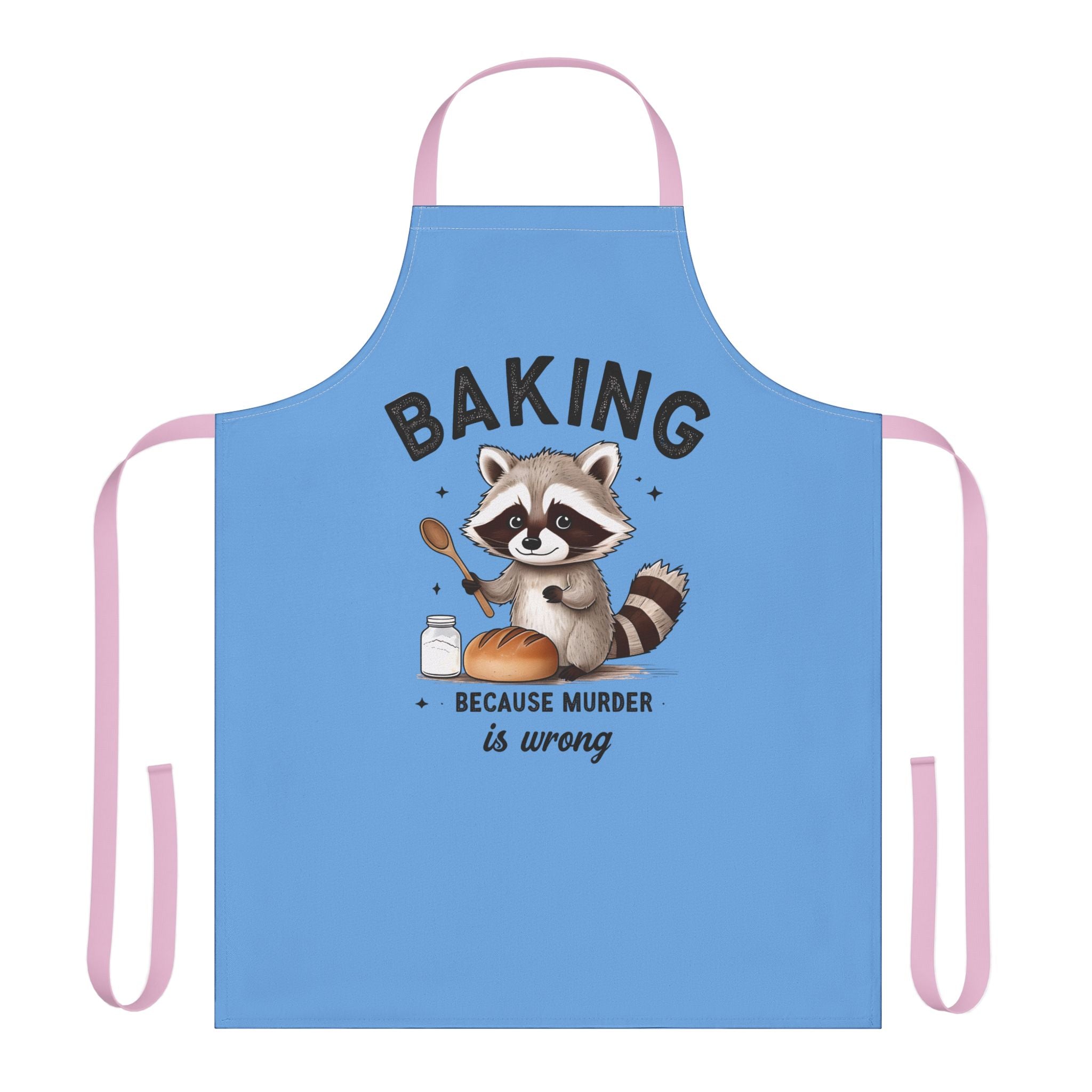 Apron — Cute Raccoon “Baking Because Murder Is Wrong” Funny Kitchen Apron
