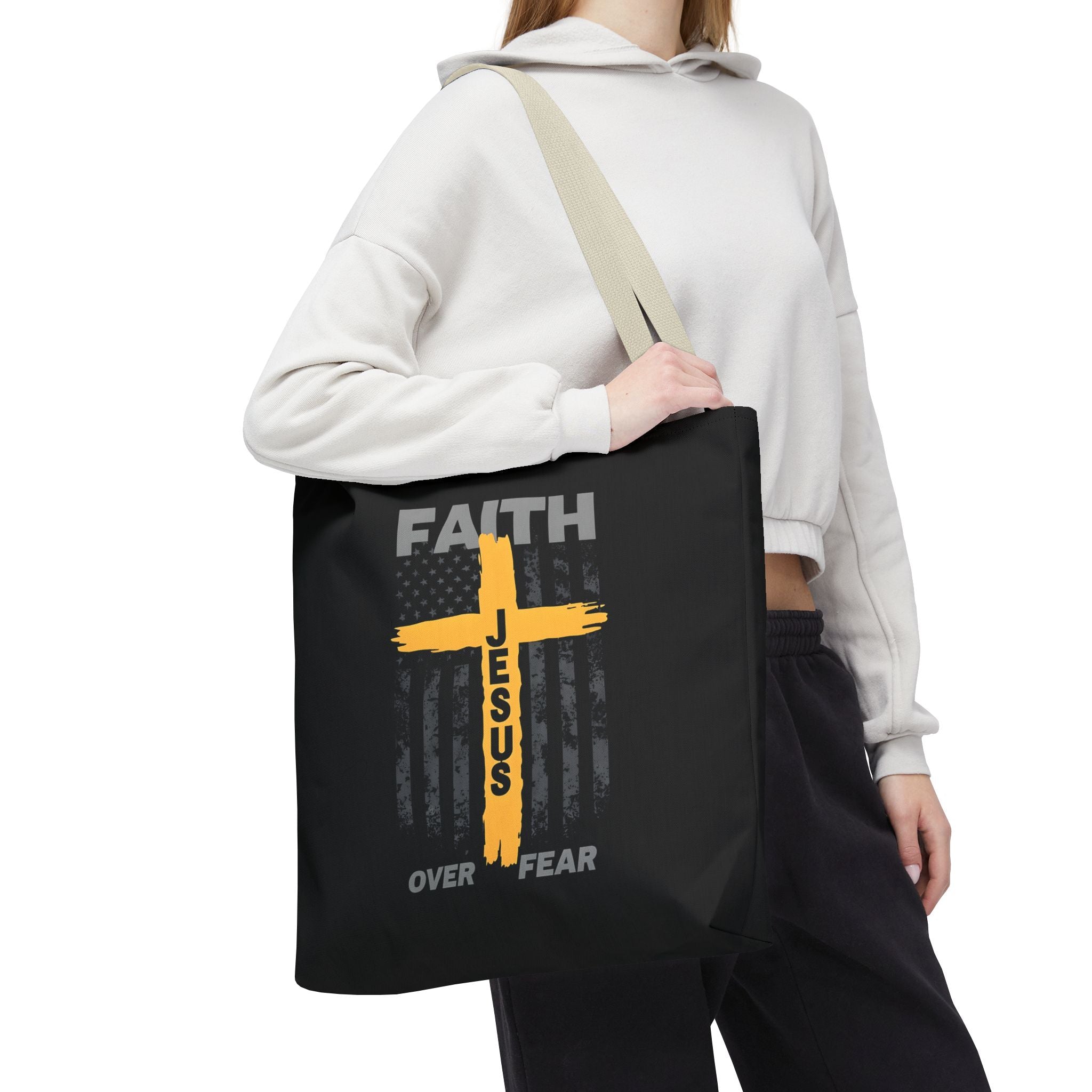 Faith Over Fear Tote Bag, Inspirational Bag, Bible Quote Tote, Christian Gift, Church Accessory, Motivational Bag
