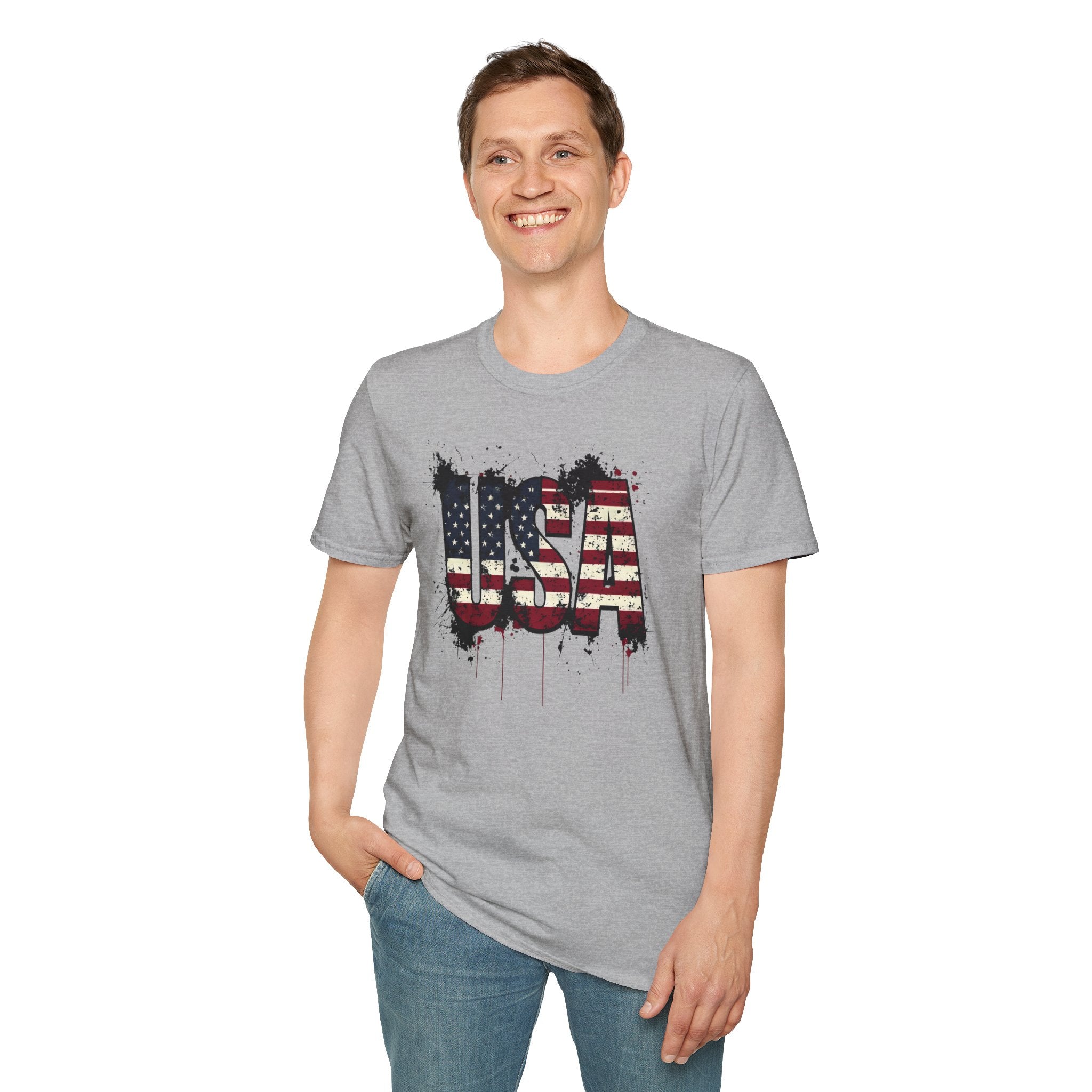 USA Flag Grunge T-Shirt — Distressed American Flag Graphic Tee for 4th of July